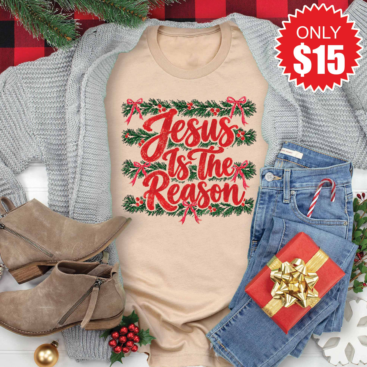 Jesus Is The Reason Tee - Heather Sand Dune - 15 product image 1