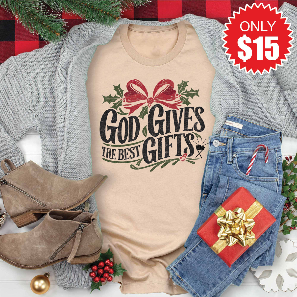 God Gives The Best Gifts Tee - Heather Sand Dune - 15 product image 1