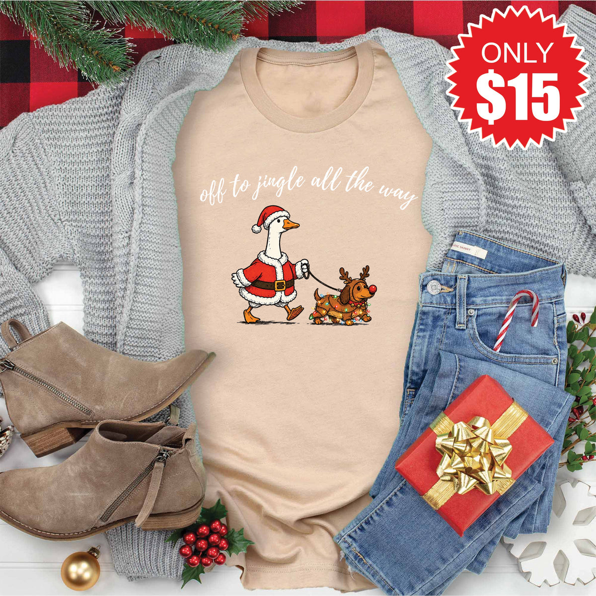 Jingle All The Way Tee - Heather Sand Dune - 15 product image 1