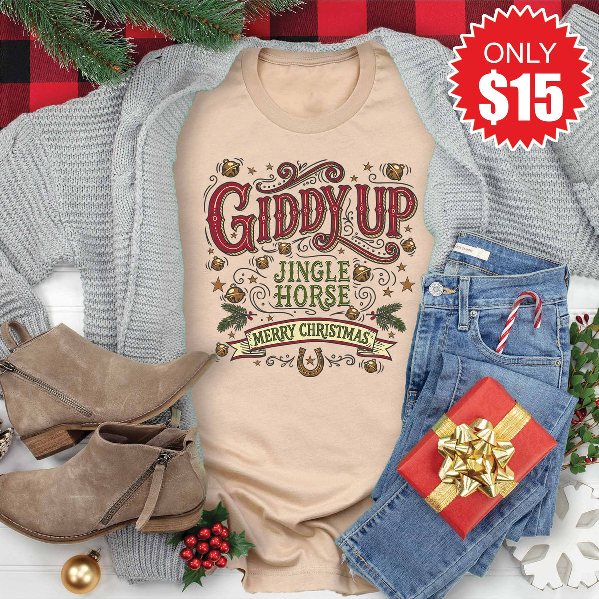 Jingle Horse Tee - Heather Sand Dune - 15 product image 1