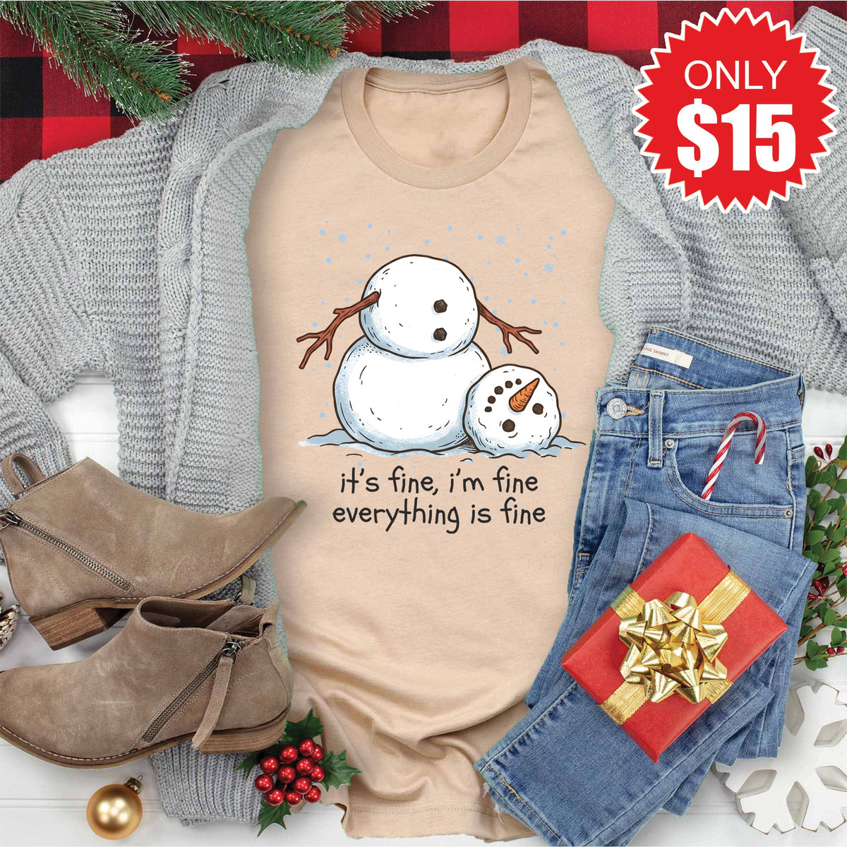 Its Fine Snowman Tee - Heather Sand Dune - 15 product image 1