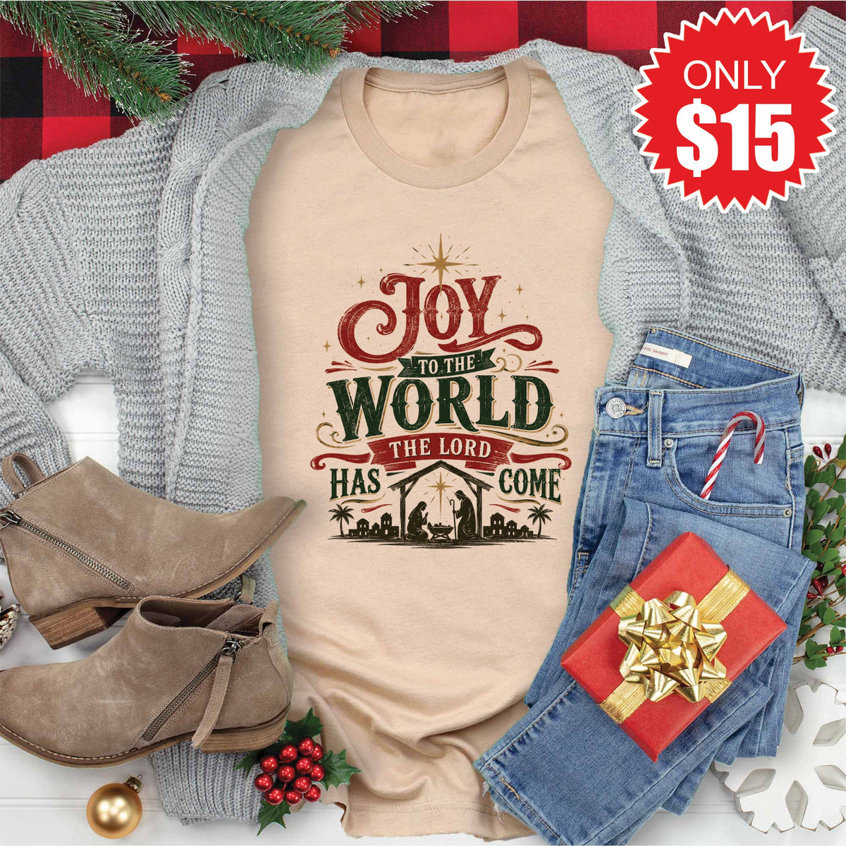 Joy To The World Tee - Heather Sand Dune - 15 product image 1