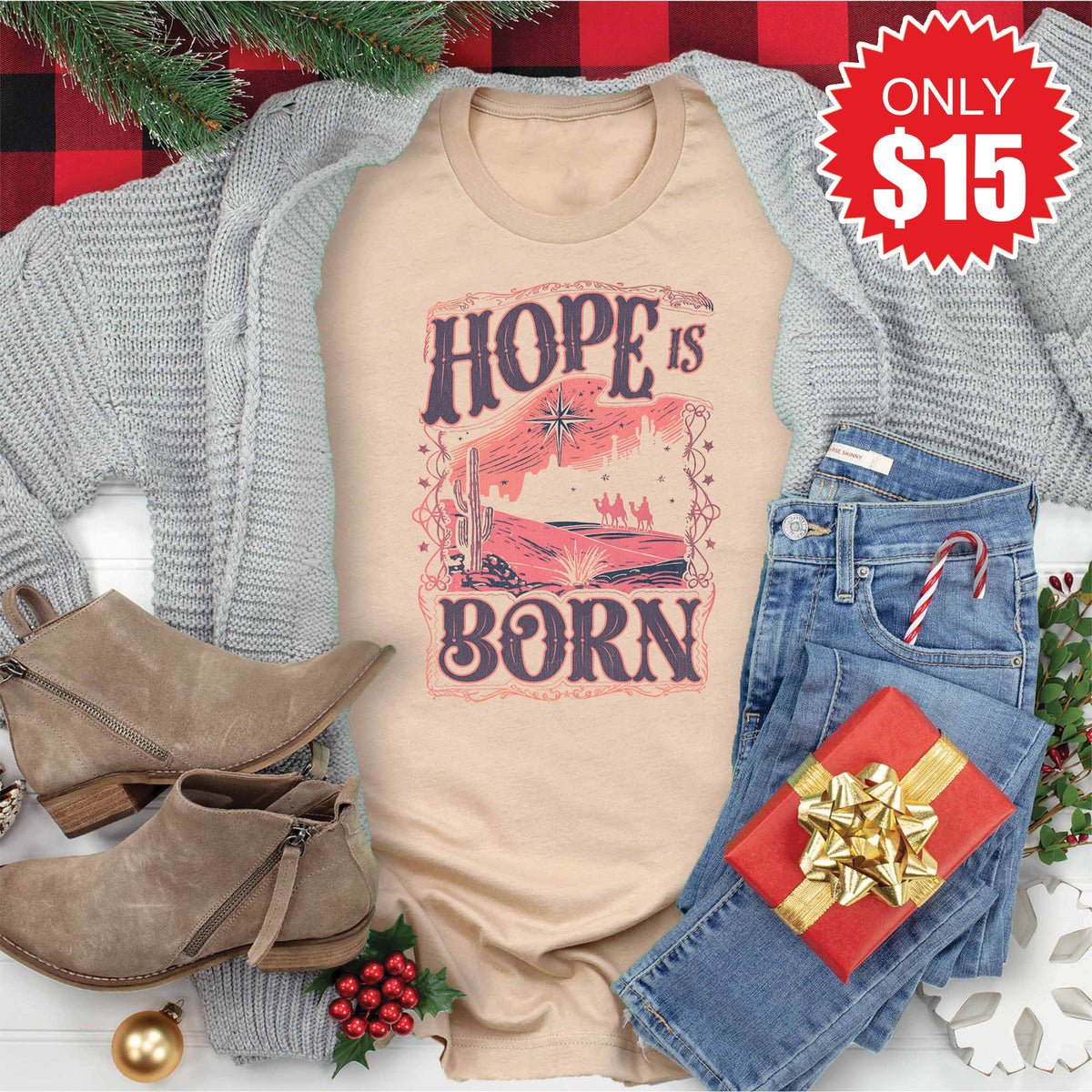 Hope Is Born Tee - Heather Sand Dune - 15 product image 1