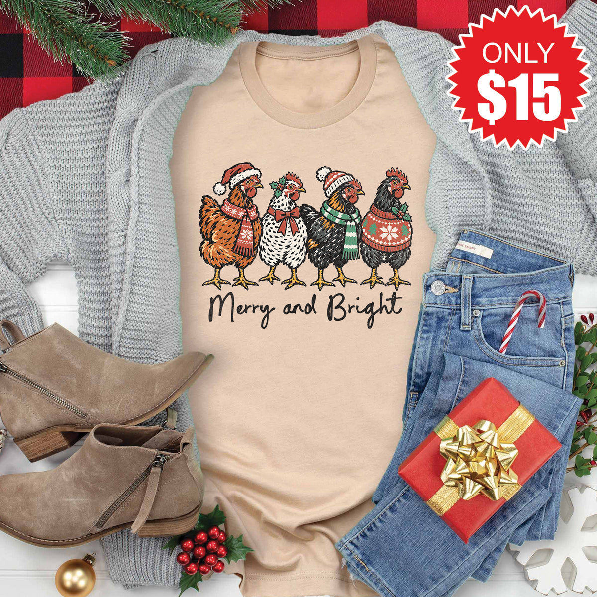 Merry and Bright Tee - Heather Sand Dune - 15 product image 1