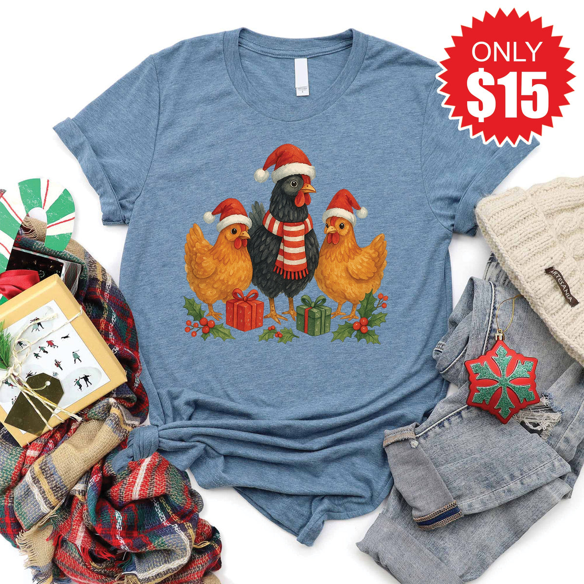 Christmas Chickens Tee - Heather Slate - 15 product image 1