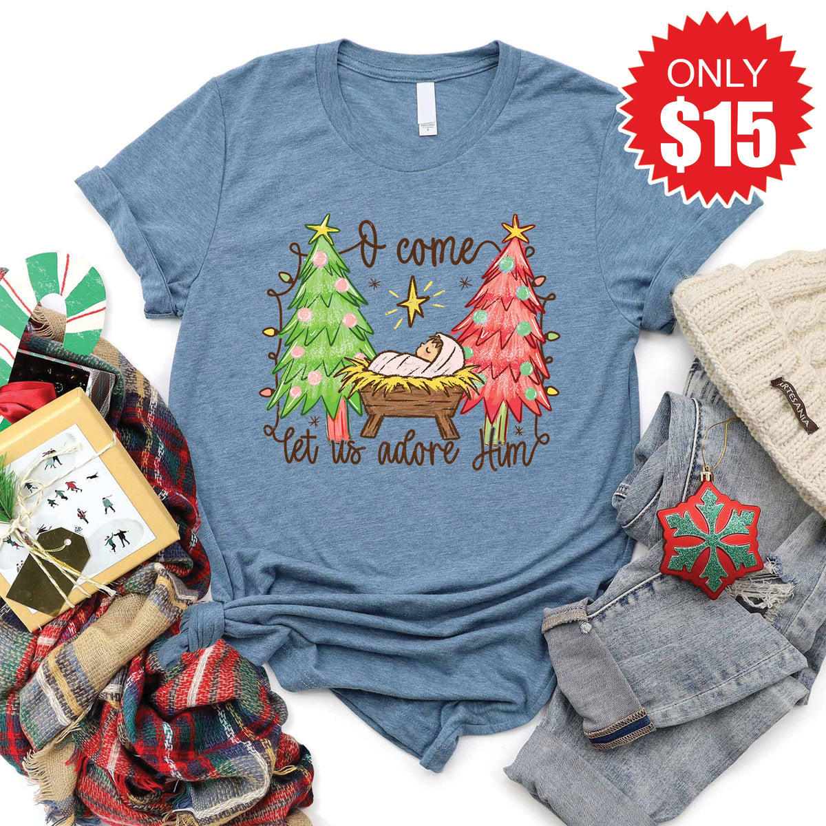 O Come Let Us Adore Him Tee - Heather Slate - 15 product image 1