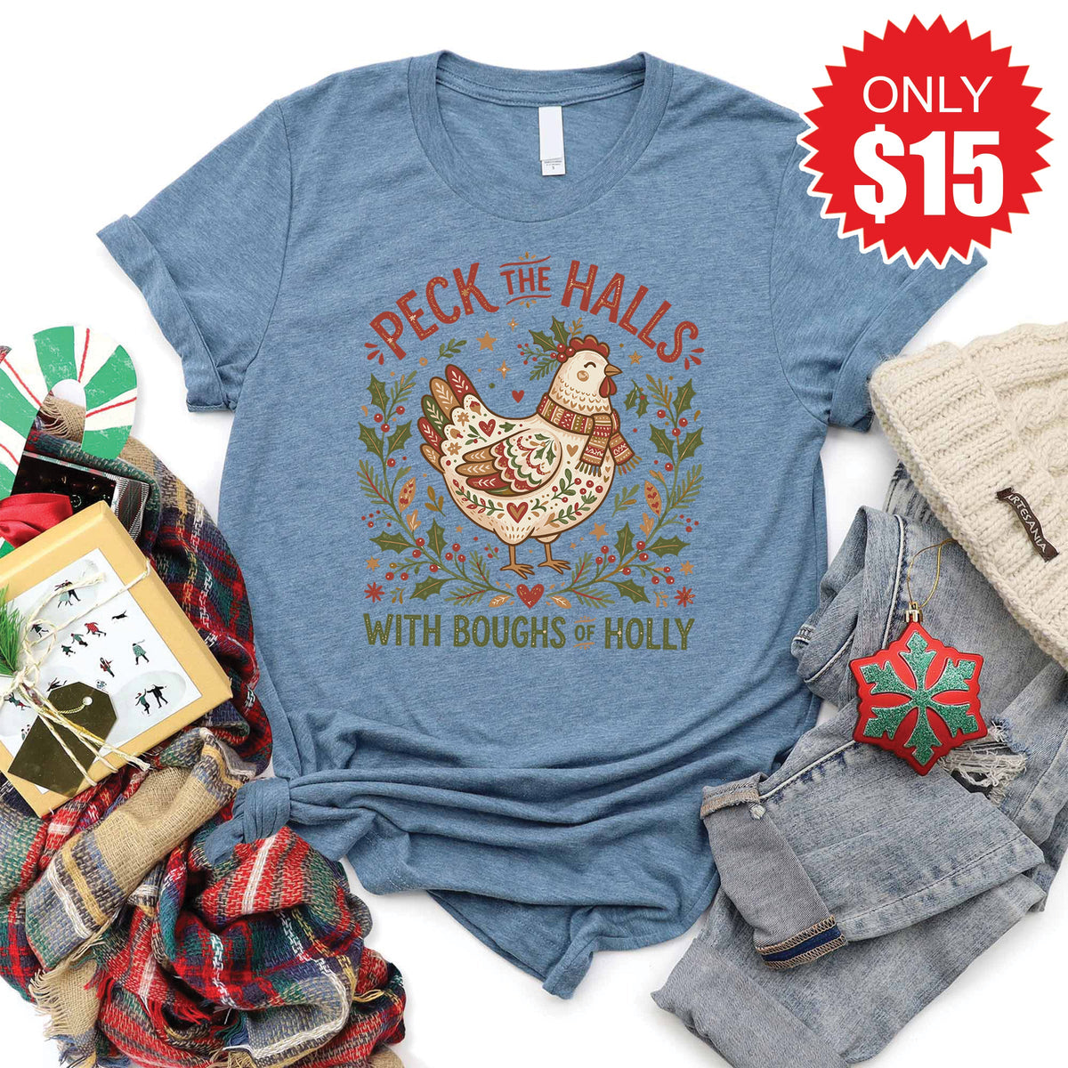Peck the Halls Tee - Heather Slate - 15 product image 1