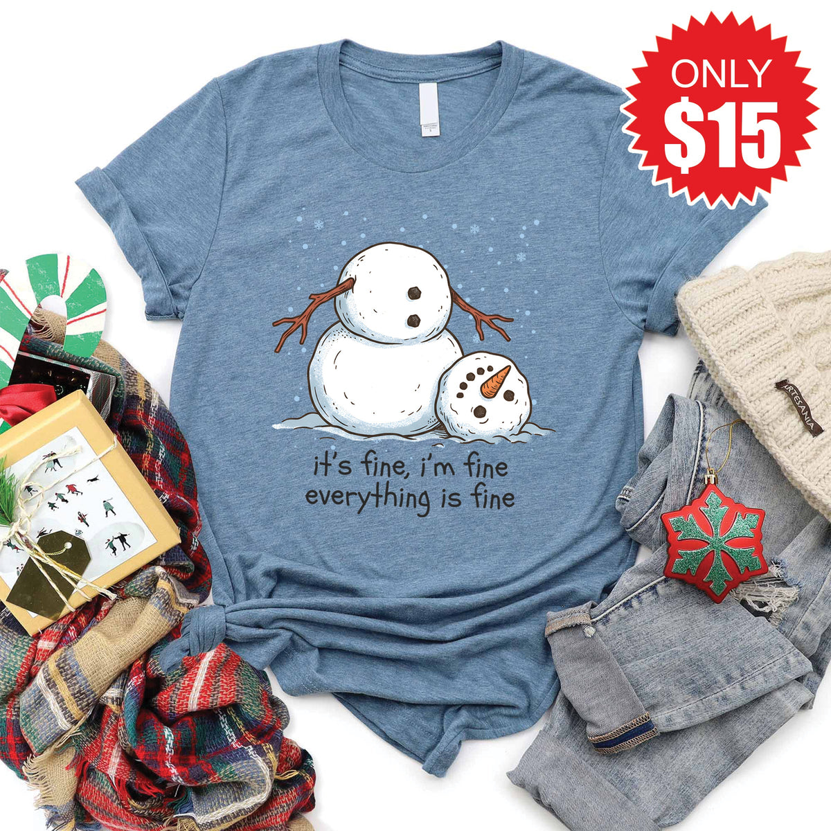 Its Fine Snowman Tee - Heather Slate - 15 product image 1