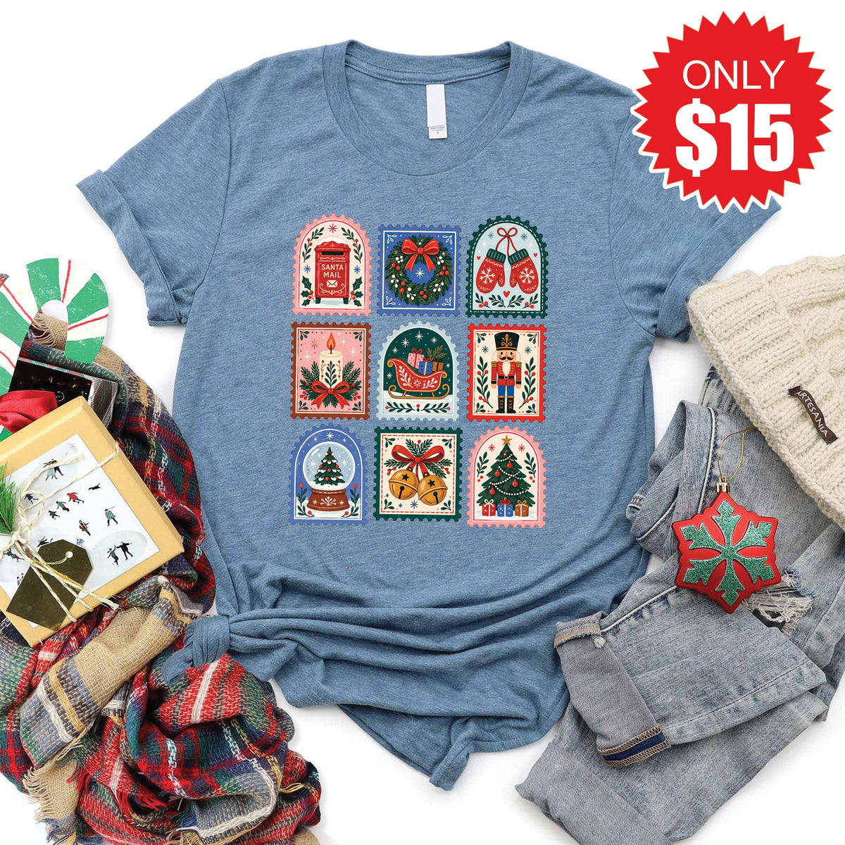 Christmas Stamps Tee - Heather Slate - 15 product image 1
