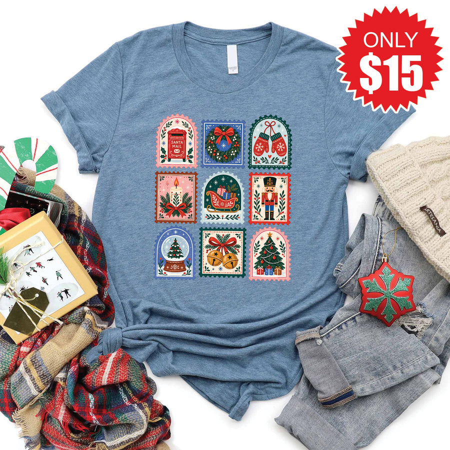 Christmas Stamps Tee - Heather Slate - 15 product image 1