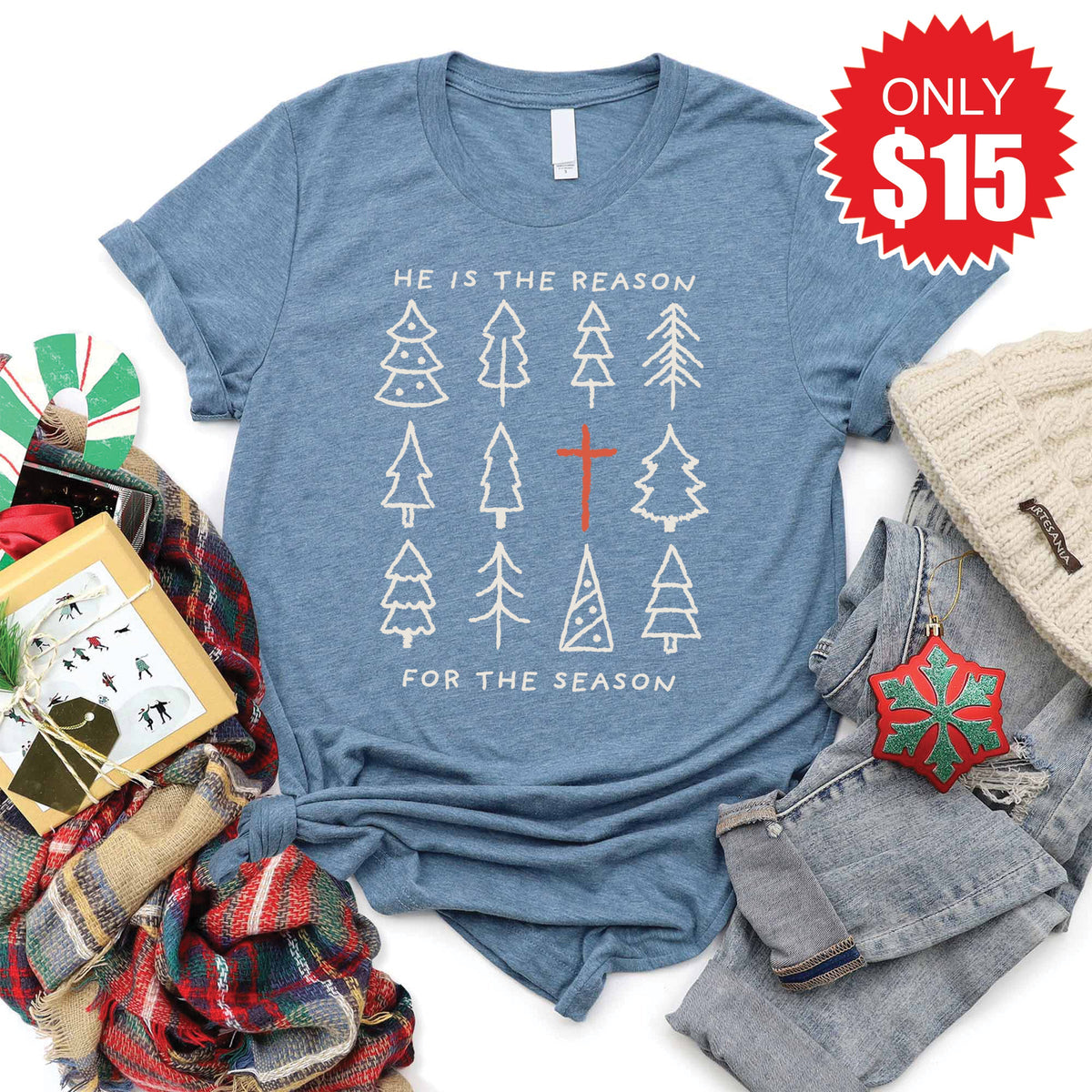 He Is The Reason Tee - Heather Slate - 15 product image 1