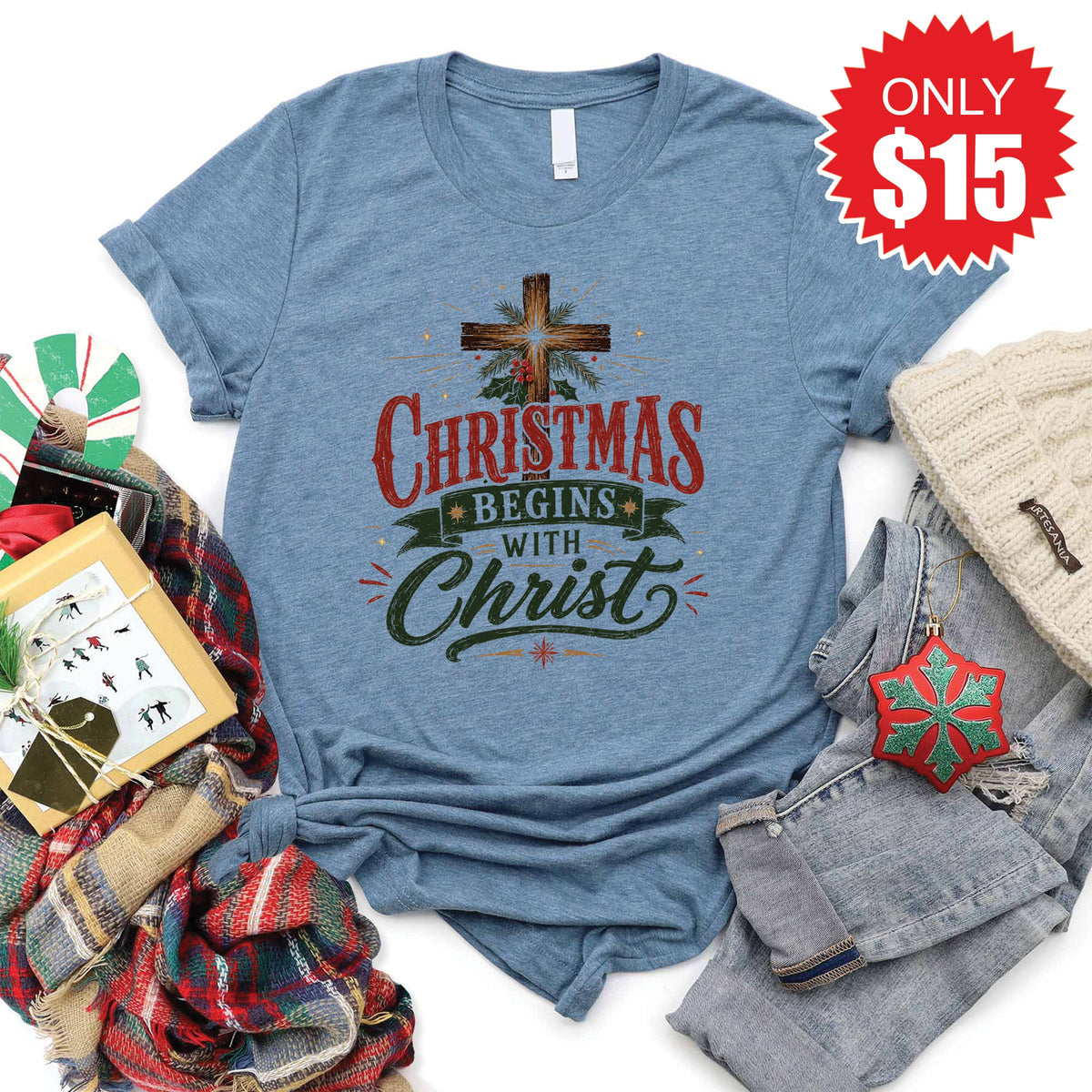 Christmas Begins With Christ Tee - Heather Slate - 15 product image 1