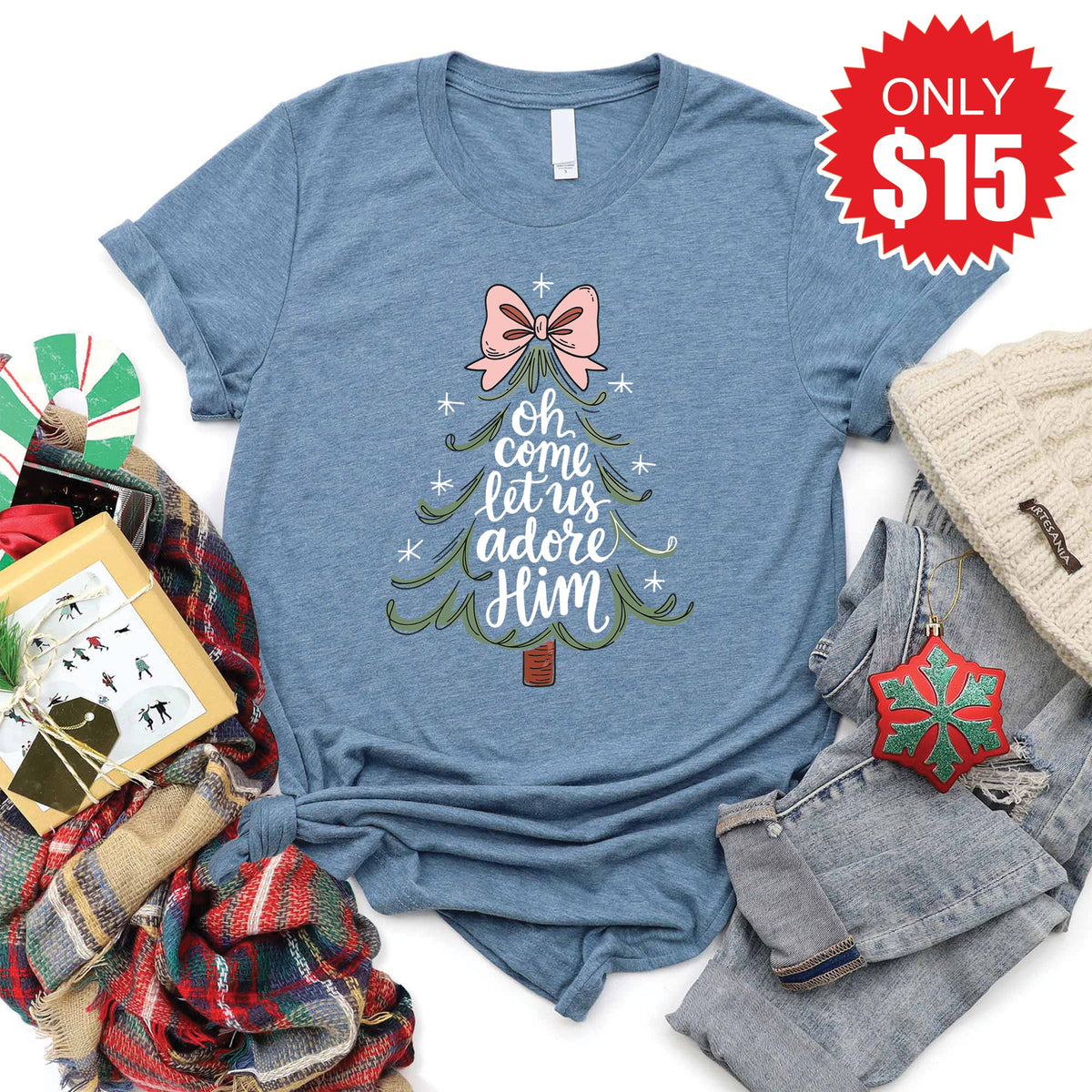 Let Us Adore Him Tee - Heather Slate - 15 product image 1