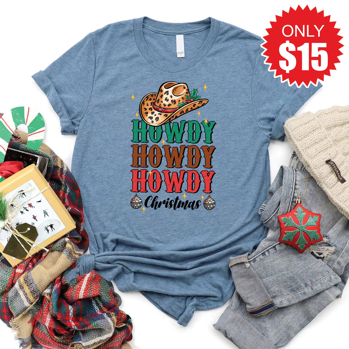 Howdy Christmas Tee - Heather Slate - 15 product image 1
