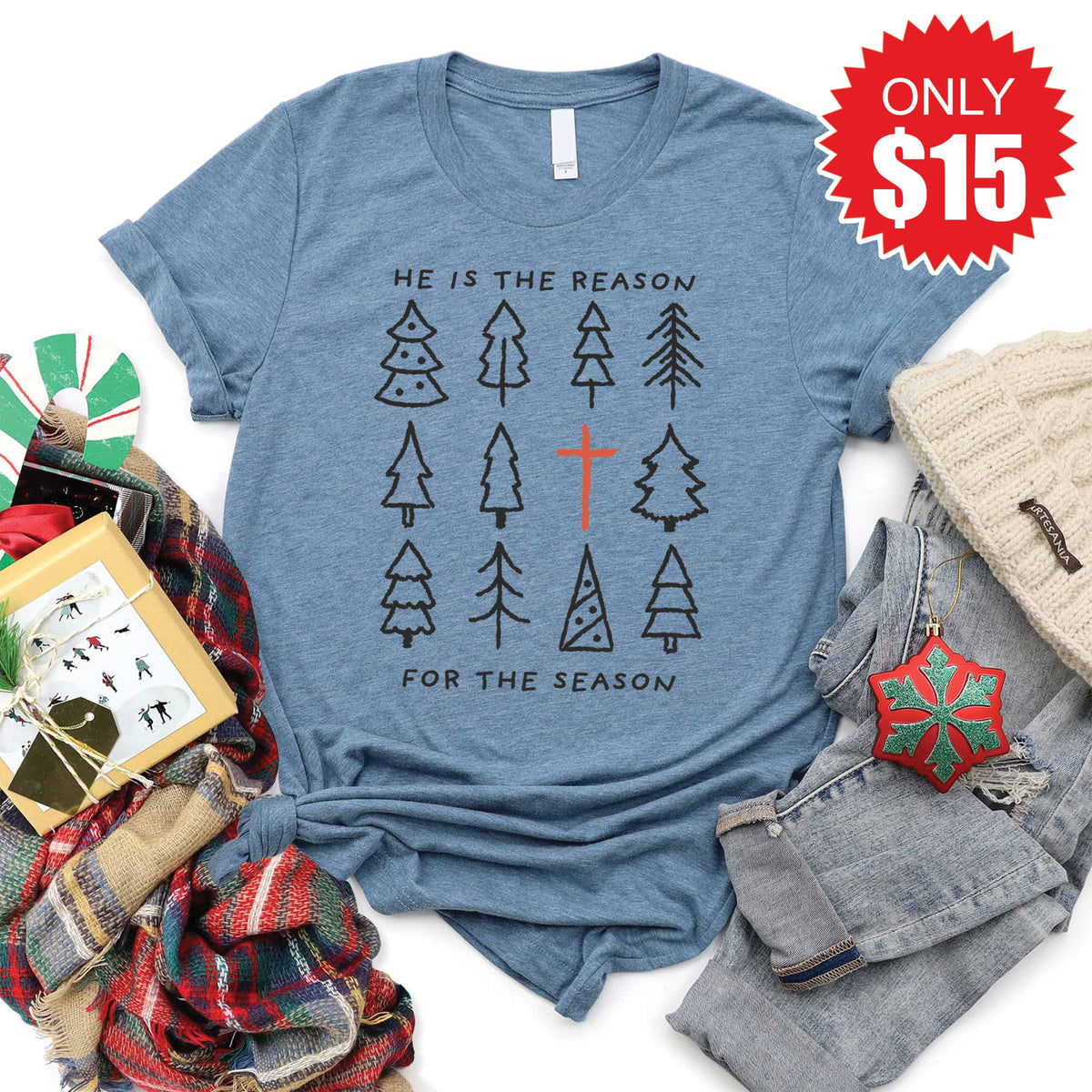 He Is The Reason Tee - Heather Slate - 15 product image 1