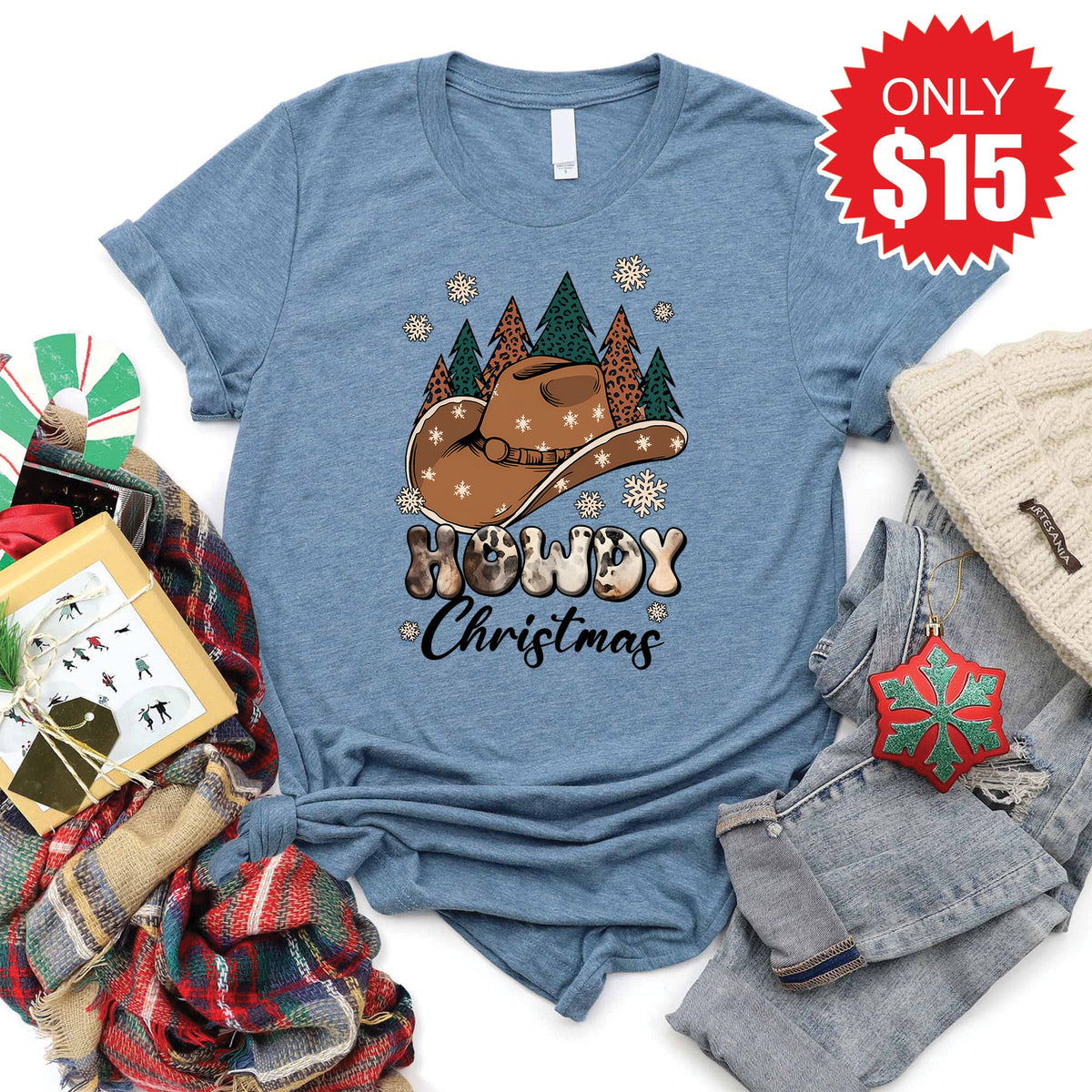 Howdy Christmas Tee - Heather Slate - 15 product image 1