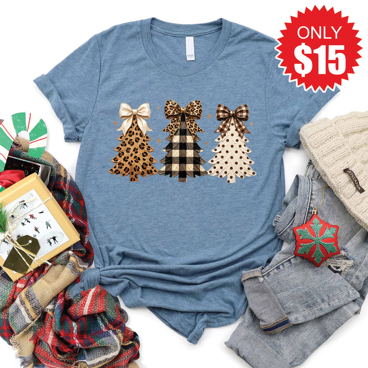Leopard Christmas Trees Tee - Heather Slate - 15 product image 1