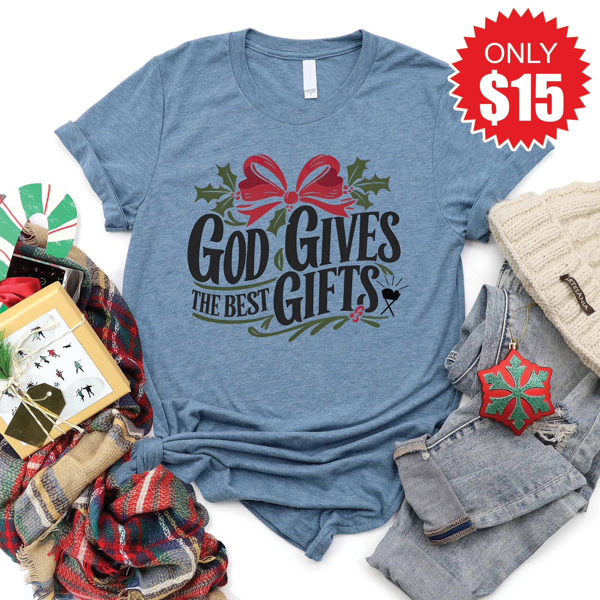 God Gives The Best Gifts Tee - Heather Slate - 15 product image 1