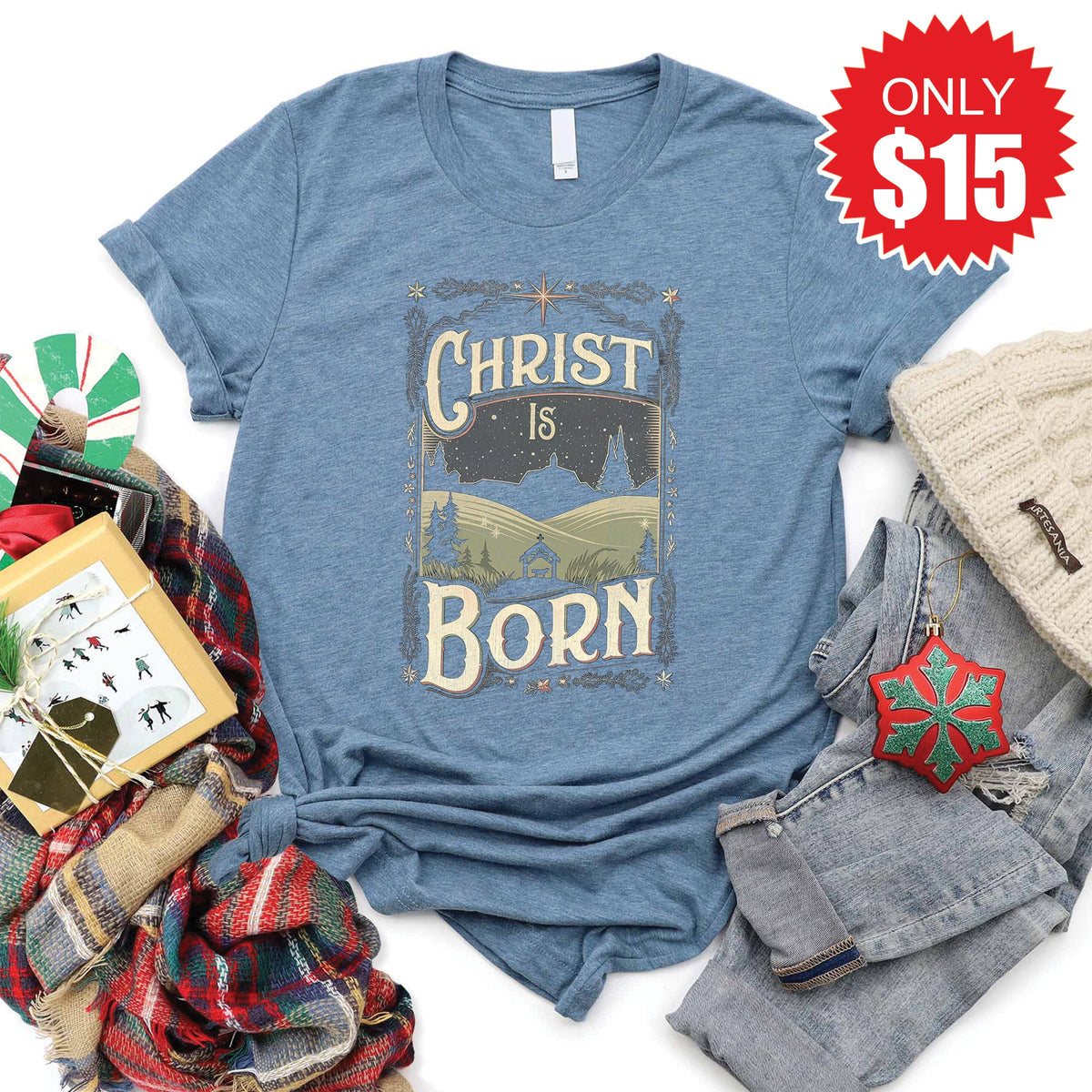 Christ Is Born Tee - Heather Slate - 15 product image 1