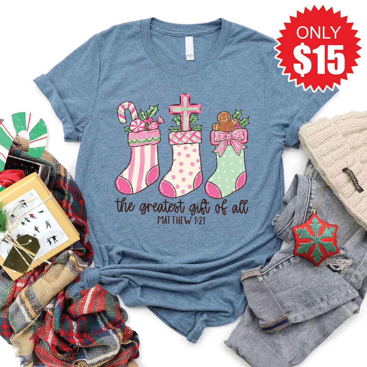 Greatest Gift Stockings Tee - Heather Slate - 15 product image 1