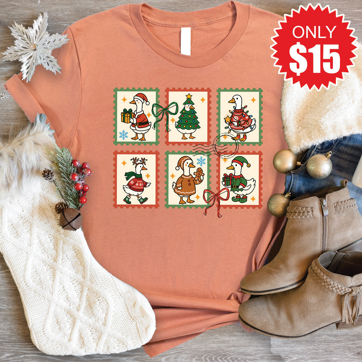 Geese Stamps Tee - Heather Terracotta - 15 product image 1