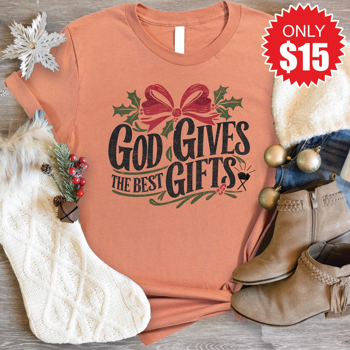 God Gives The Best Gifts Tee - Heather Terracotta - 15 product image 1