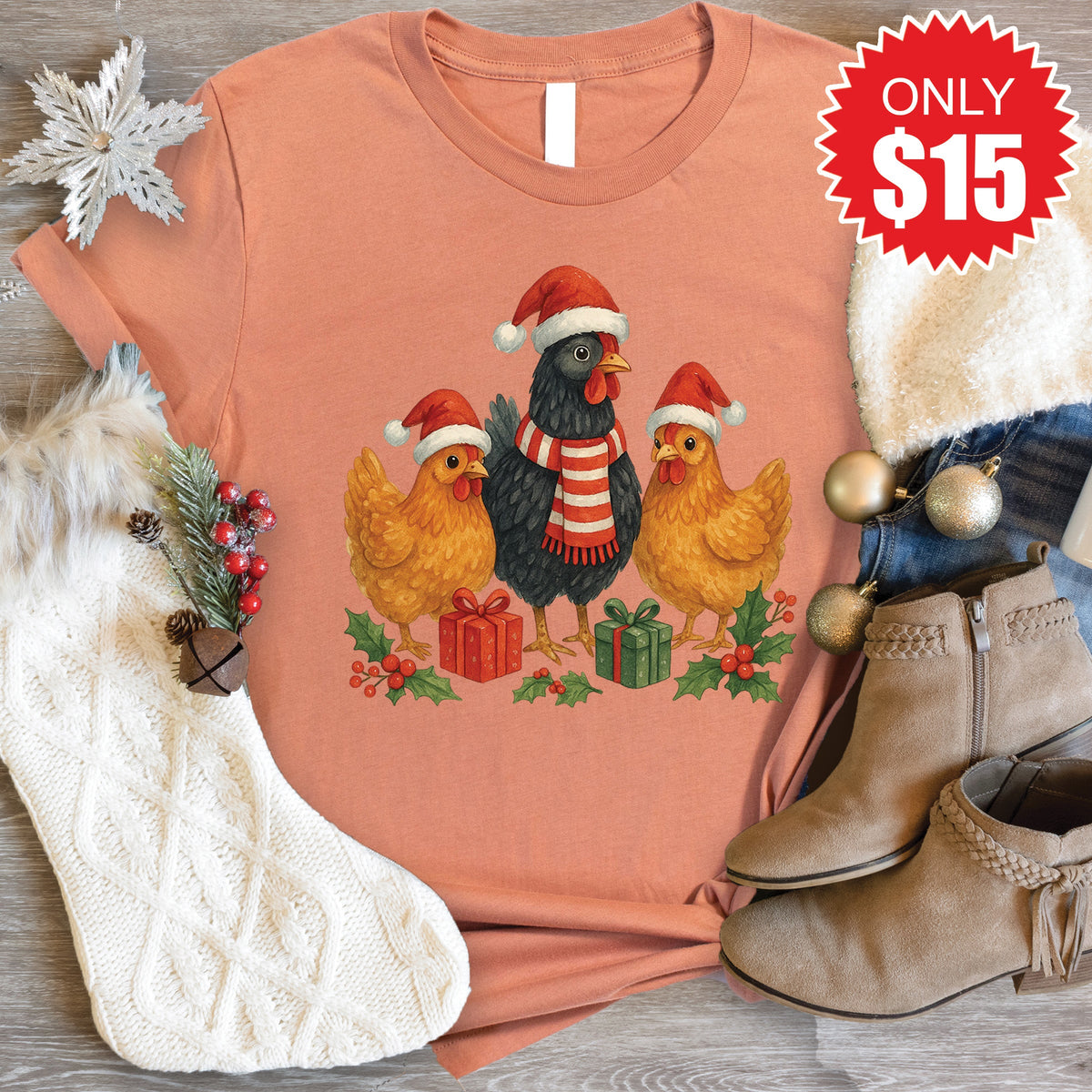 Christmas Chickens Tee - Heather Terracotta - 15 product image 1