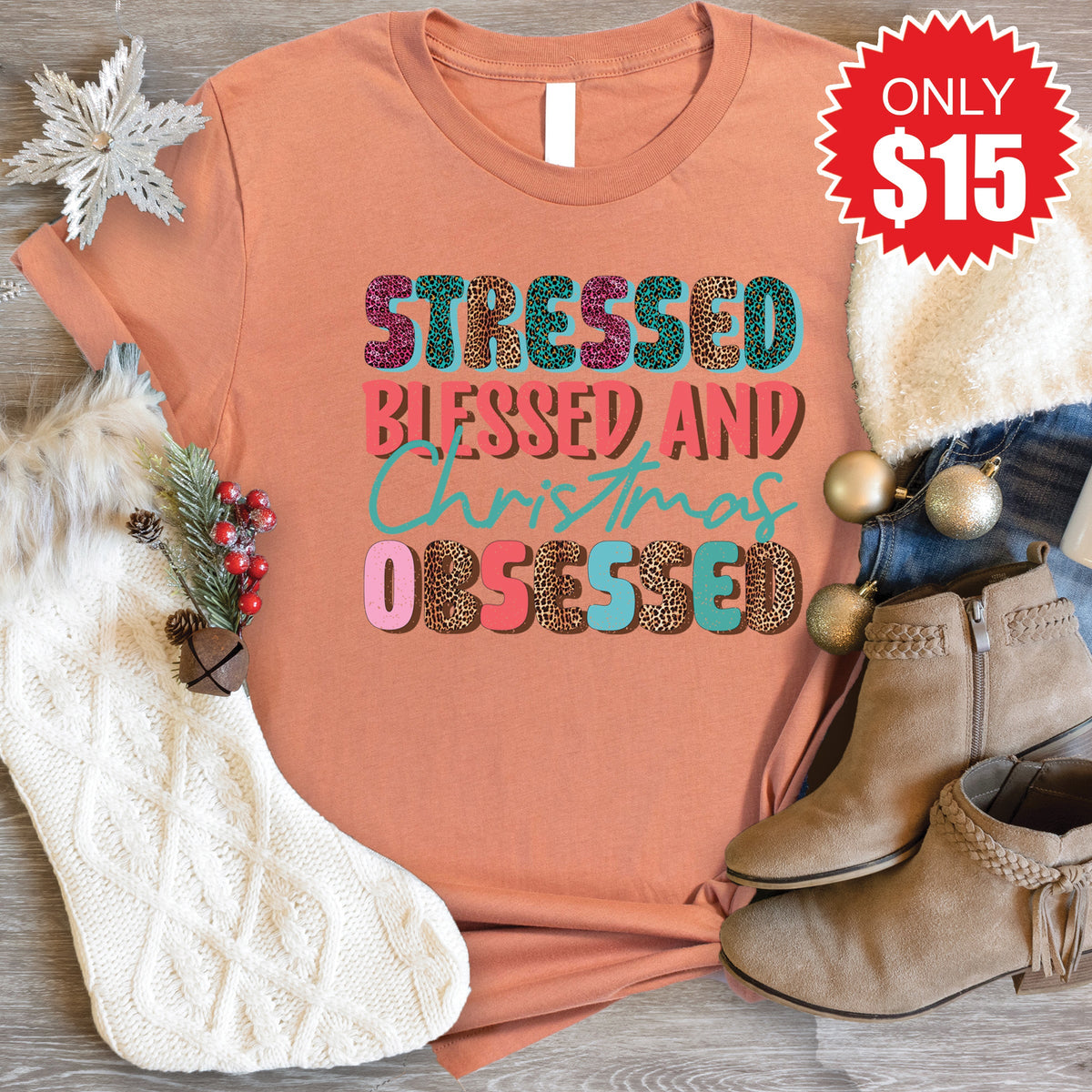 Christmas Obsessed Tee - Heather Terracotta - 15 product image 1