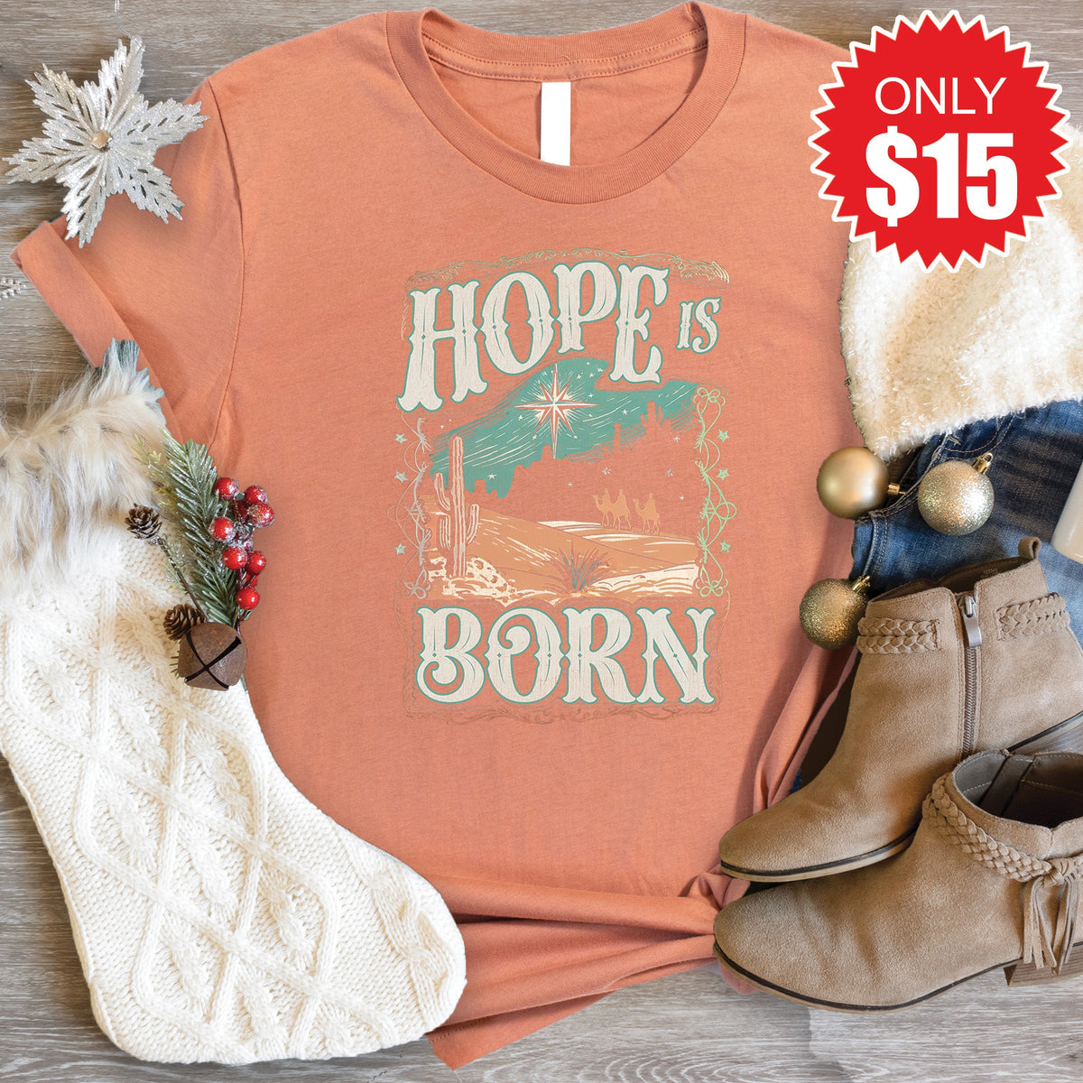 Hope Is Born Tee - Heather Terracotta - 15 product image 1