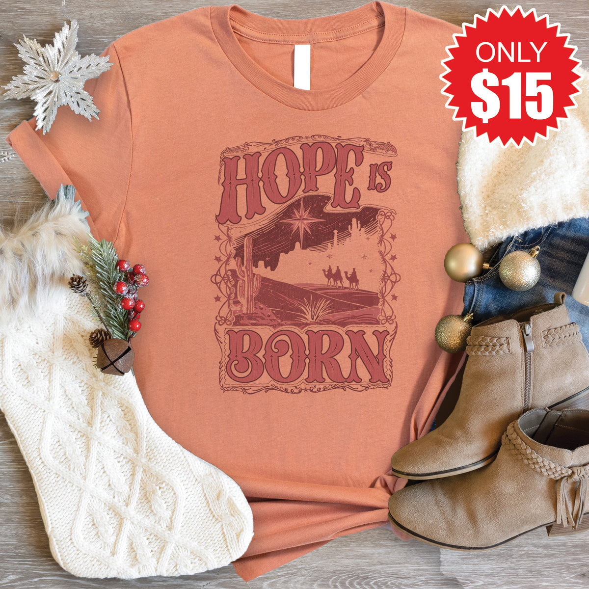 Hope Is Born Tee - Heather Terracotta - 15 product image 1