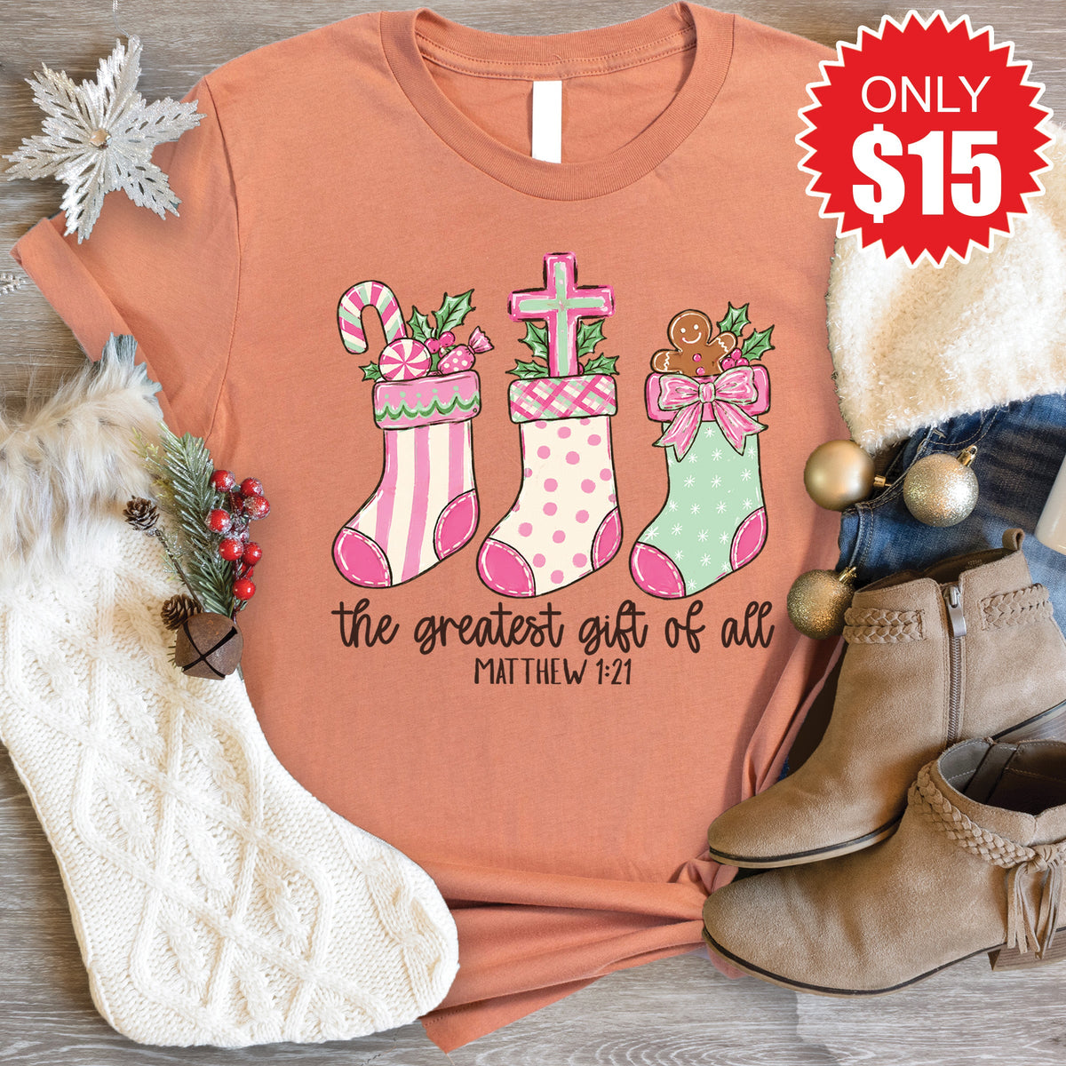 Greatest Gift Stockings Tee - Heather Terracotta - 15 product image 1