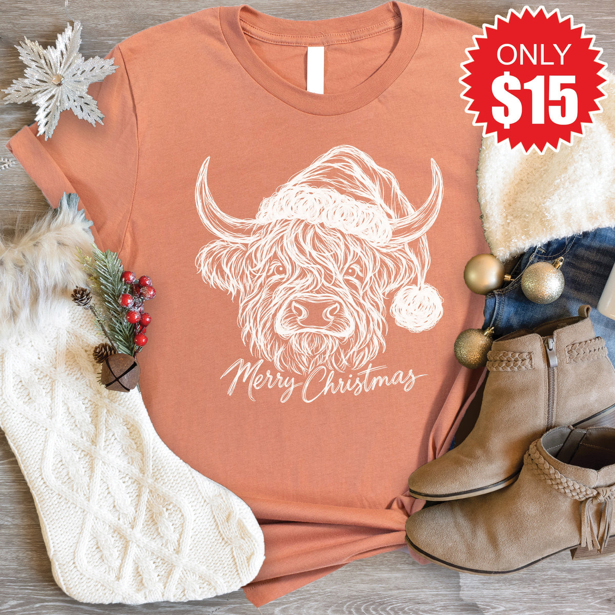 Highland Cow Tee - Heather Terracotta - 15 product image 1