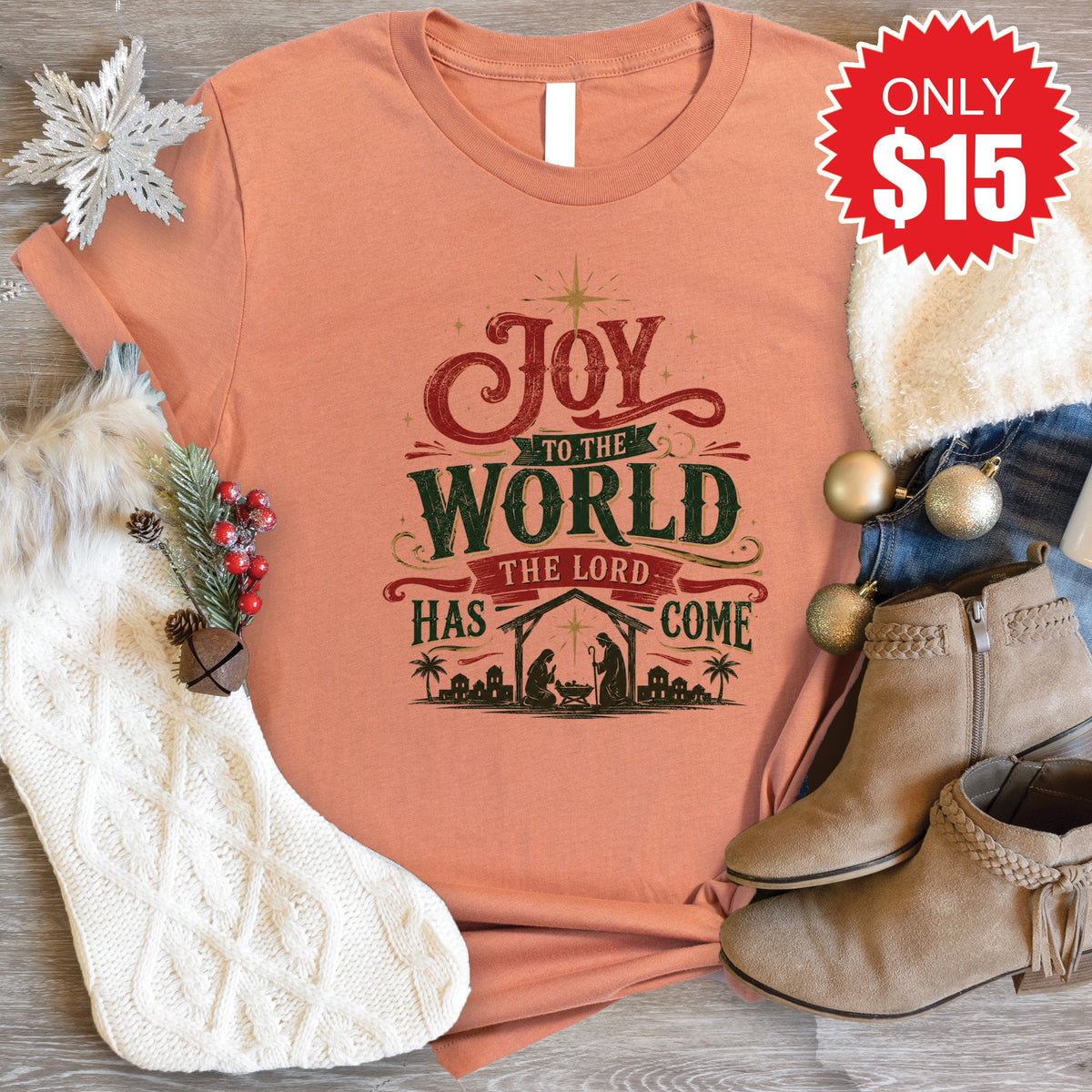 Joy To The World Tee - Heather Terracotta - 15 product image 1