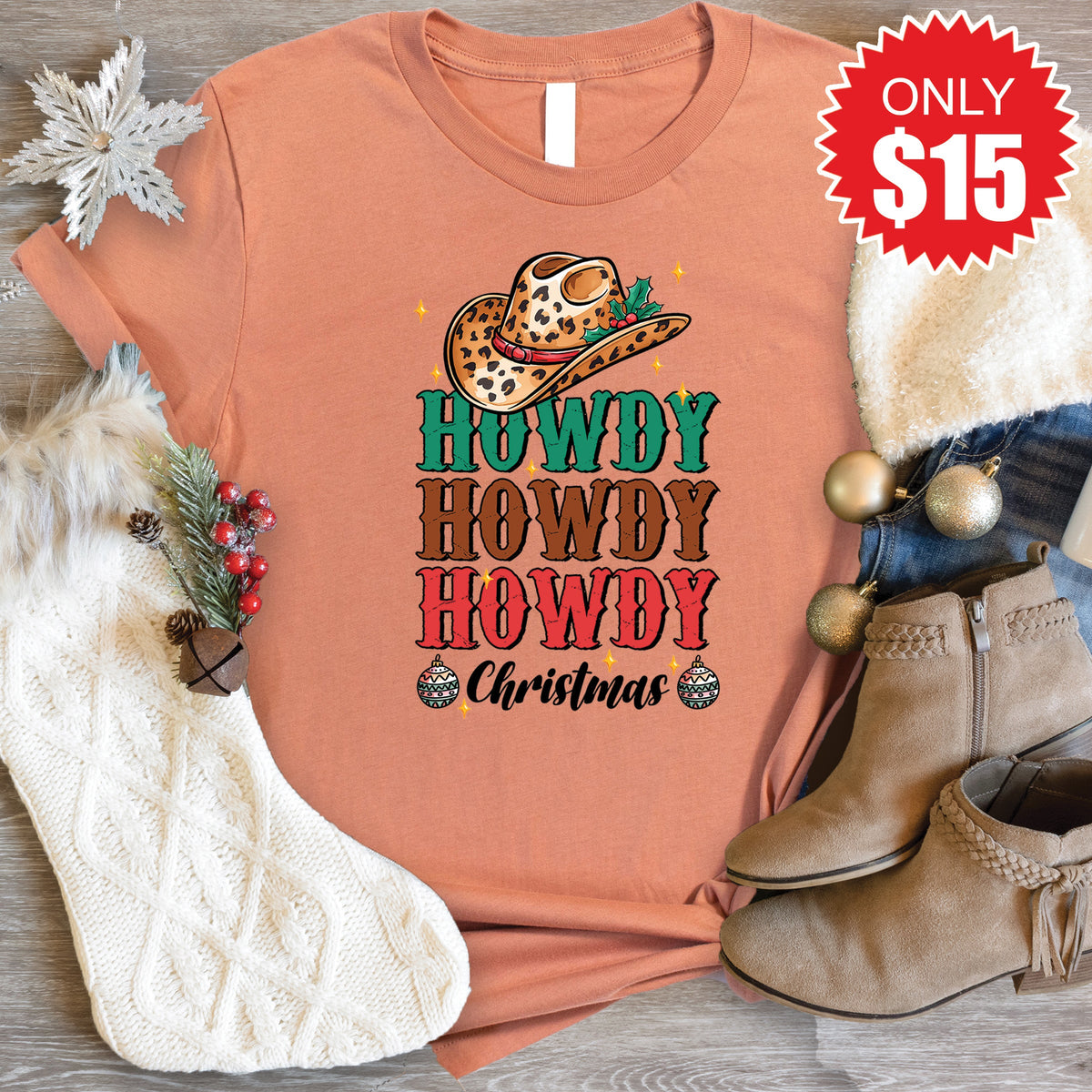 Howdy Christmas Tee - Heather Terracotta - 15 product image 1
