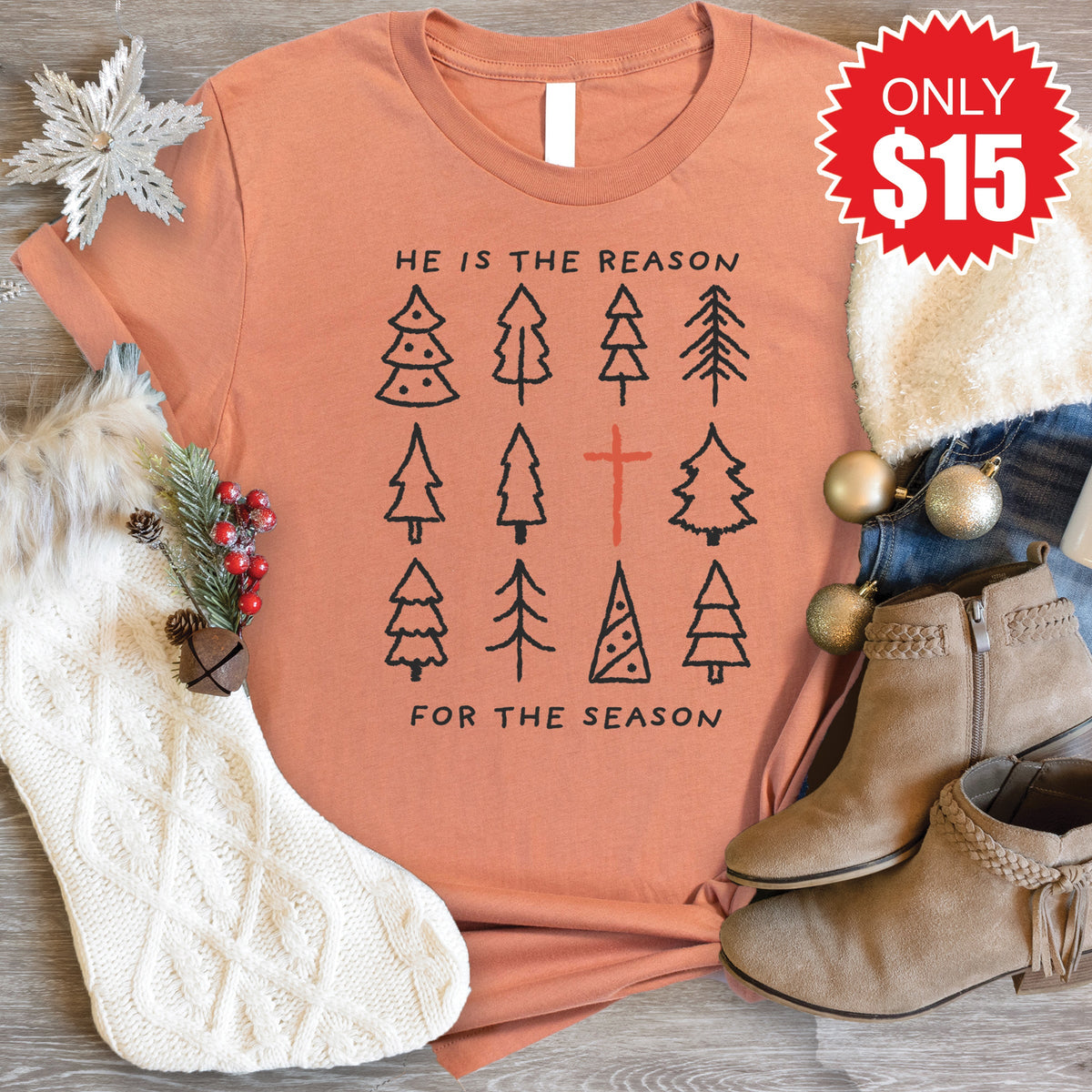 He Is The Reason Tee - Heather Terracotta - 15 product image 1