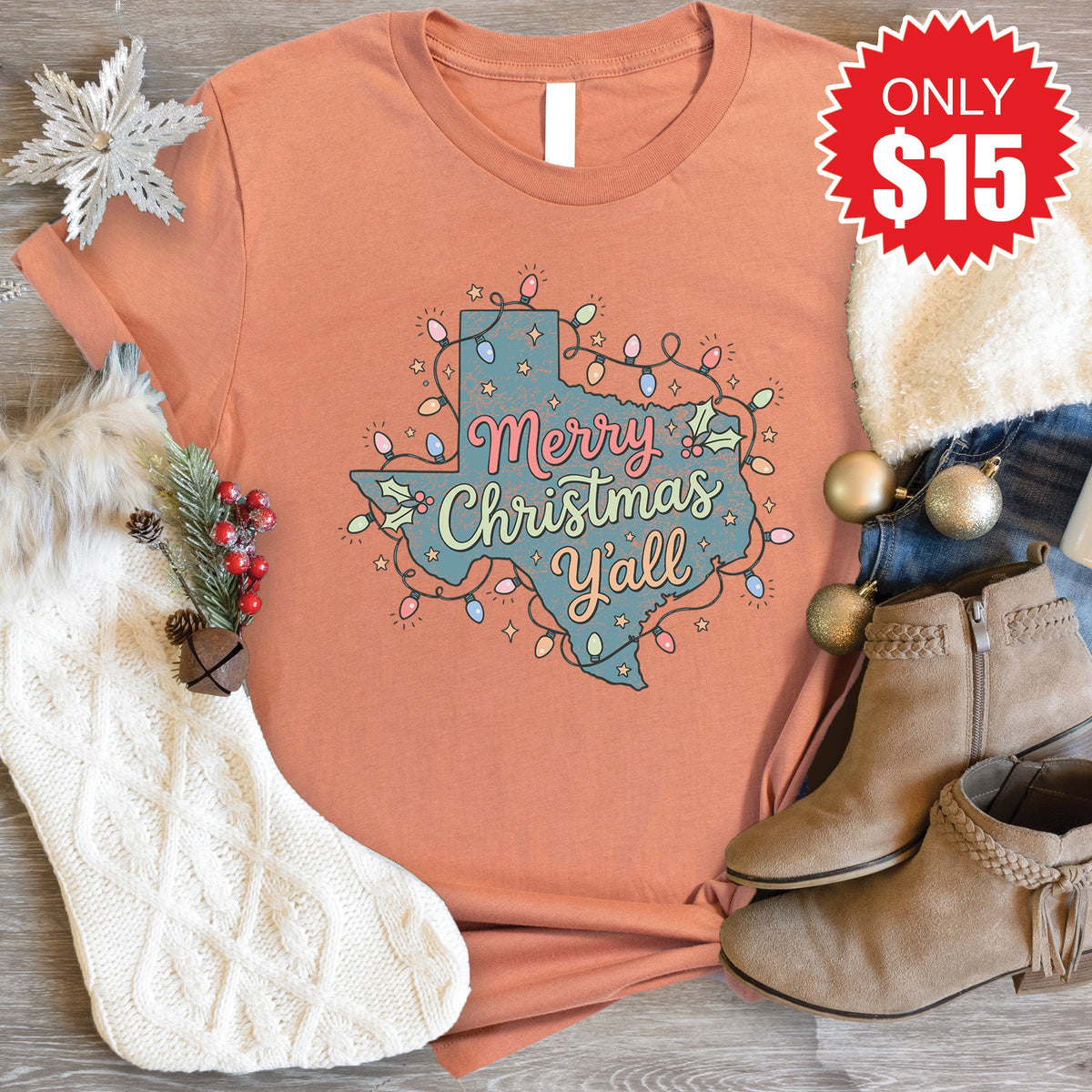 Texas Christmas Tee - Heather Terracotta - 15 product image 1