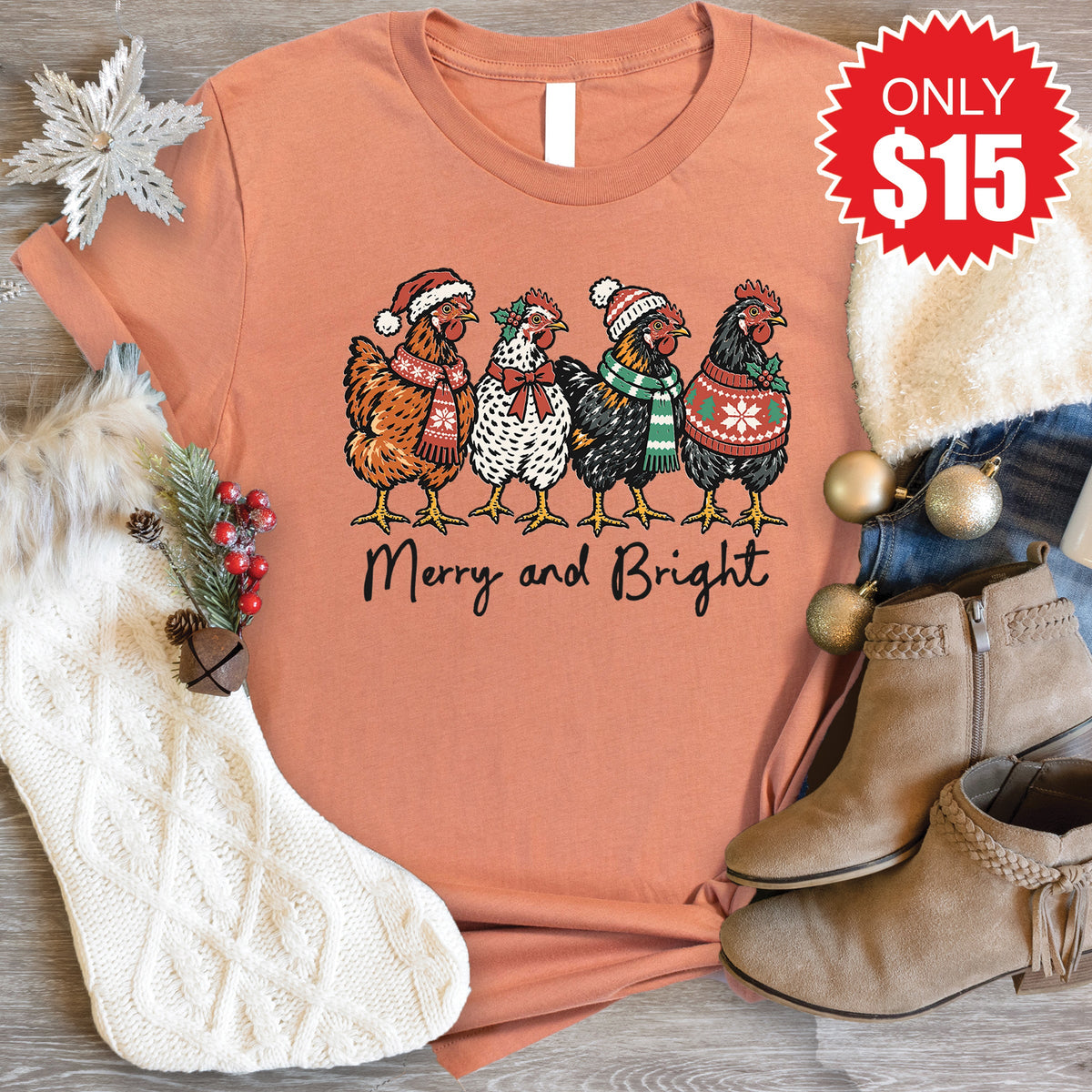 Merry and Bright Tee - Heather Terracotta - 15 product image 1