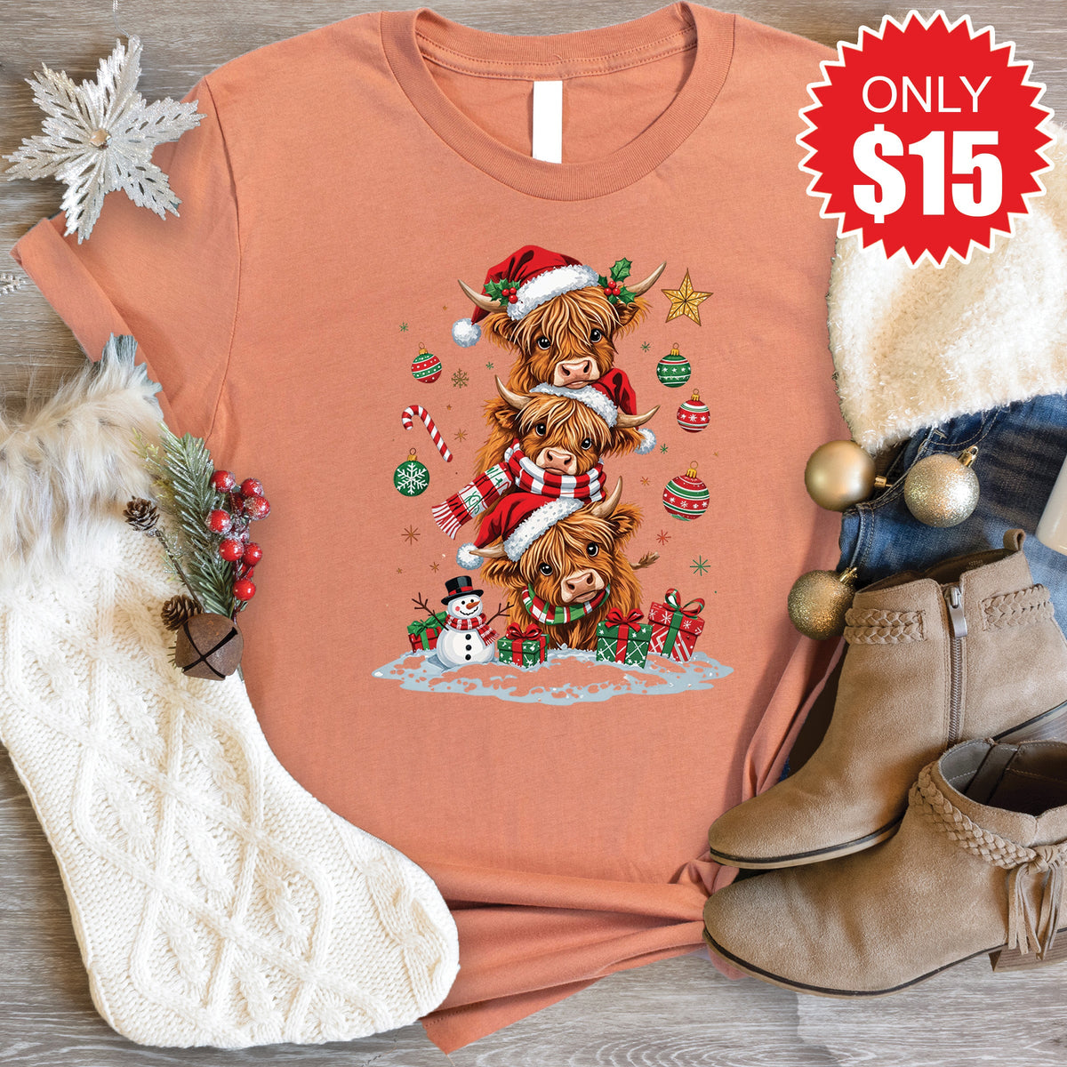 Christmas Cows Tee - Heather Terracotta - 15 product image 1