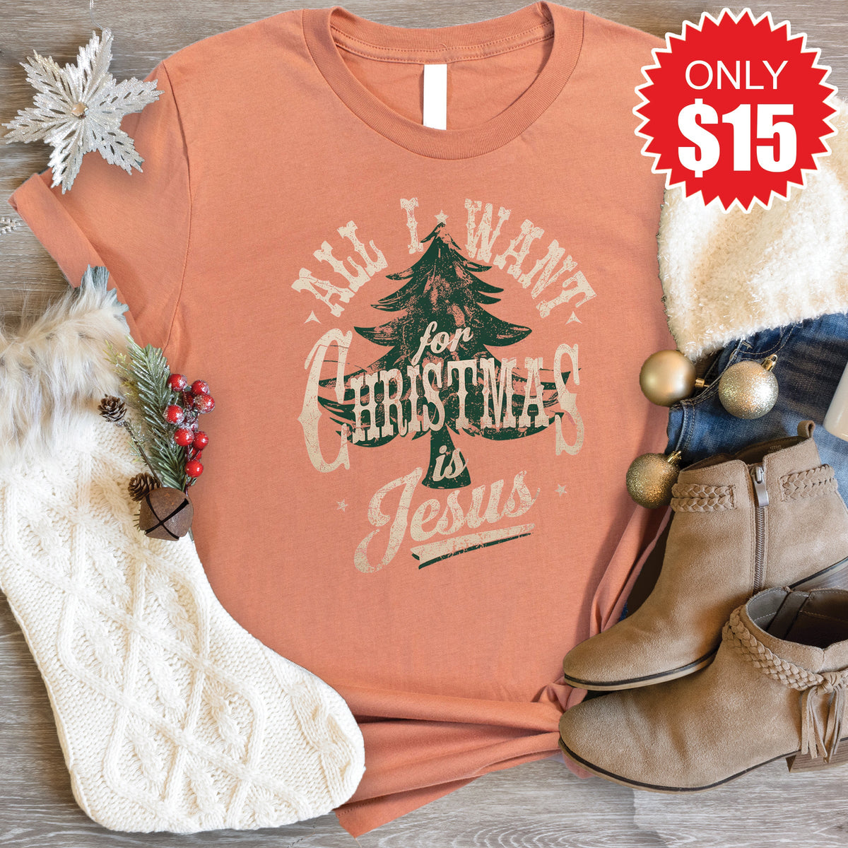 All I Want For Christmas Tee - Heather Terracotta - 15 product image 1