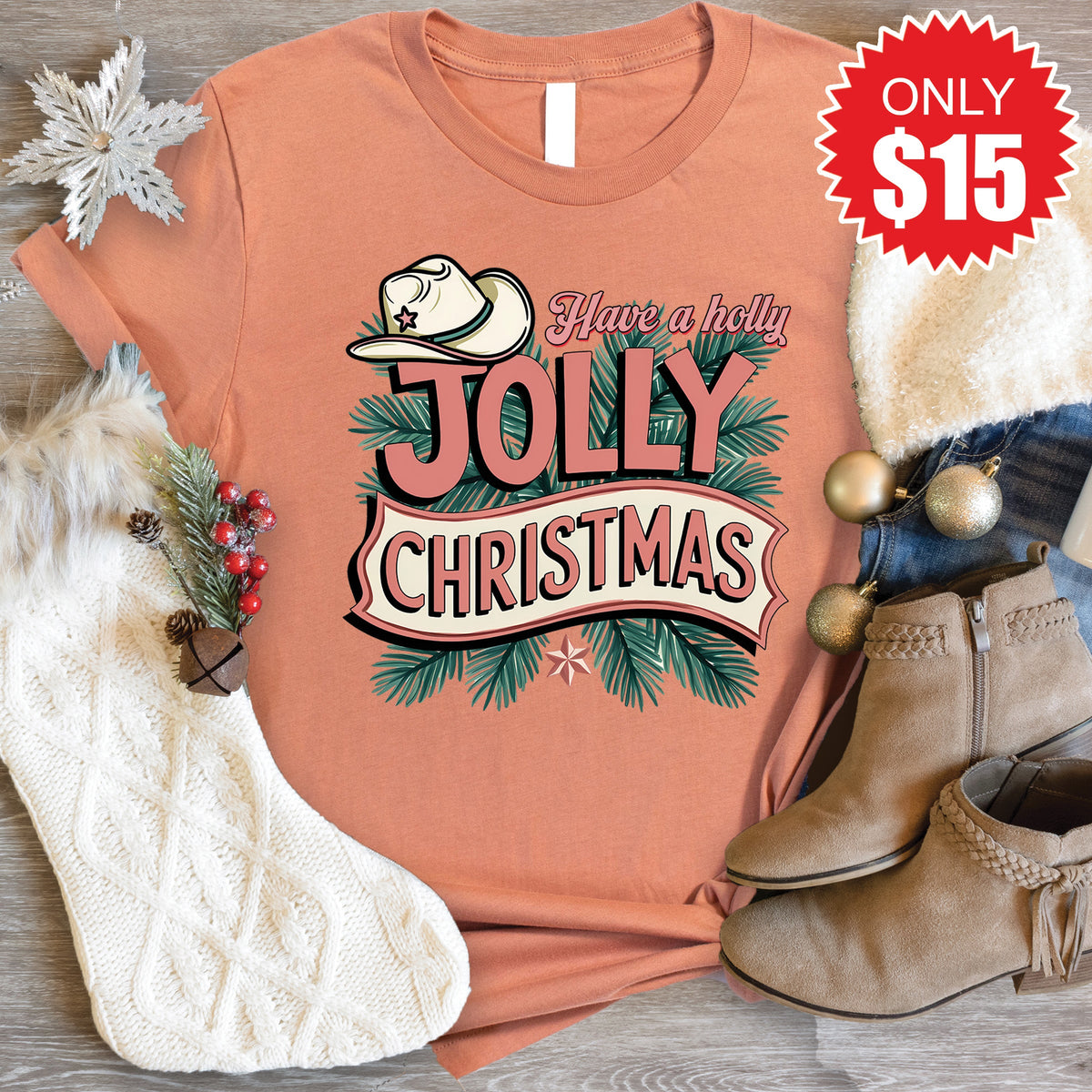 Jolly Christmas Tee - Heather Terracotta - 15 product image 1