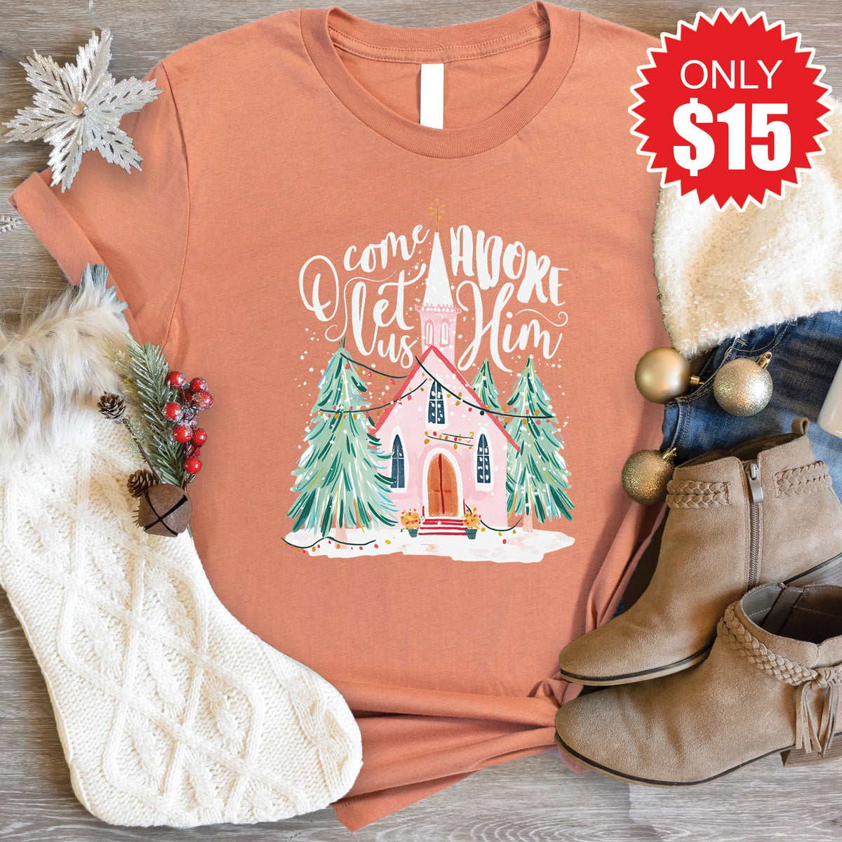 O Come Church Tee - Heather Terracotta - 15 product image 1