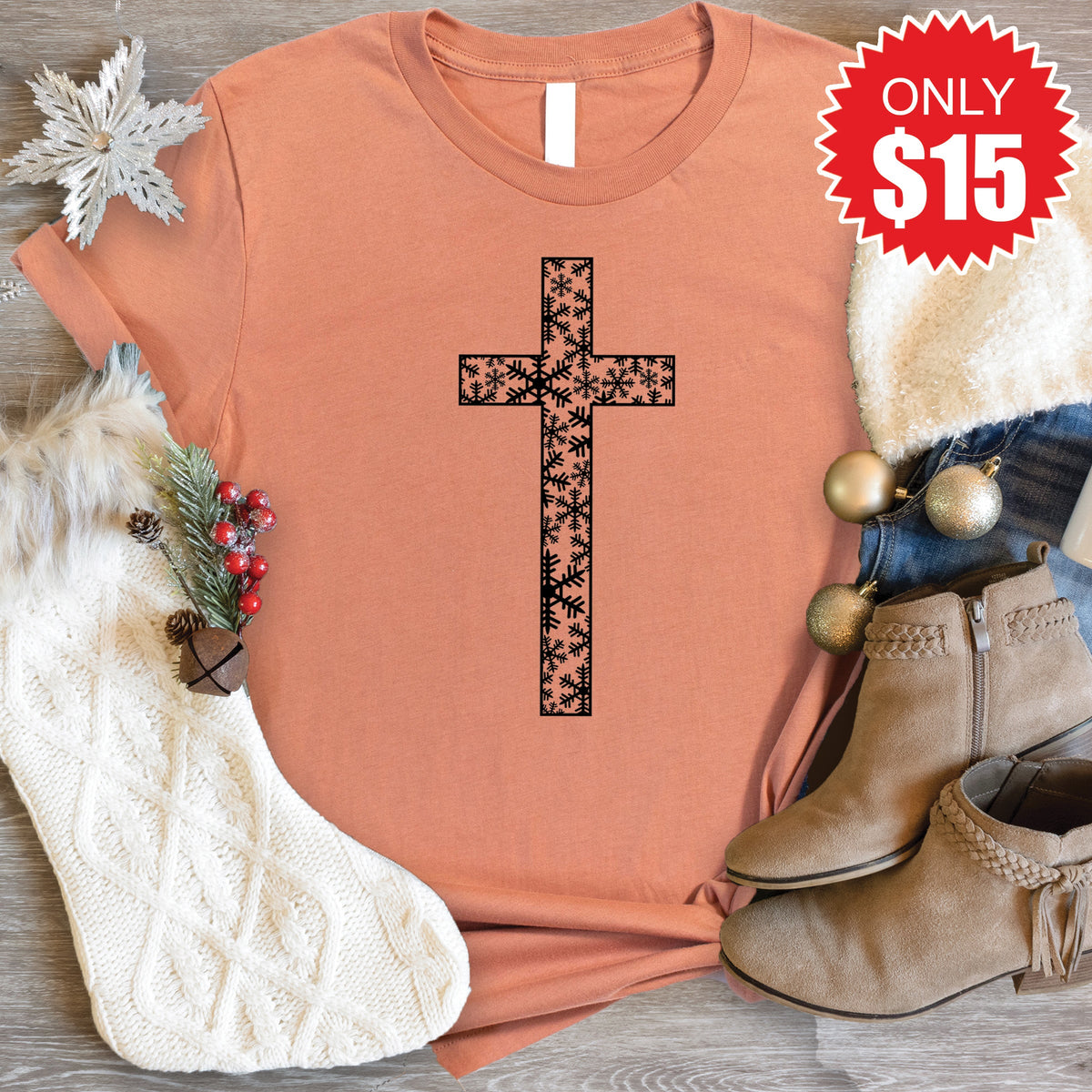 Christmas Cross Tee - Heather Terracotta - 15 product image 1