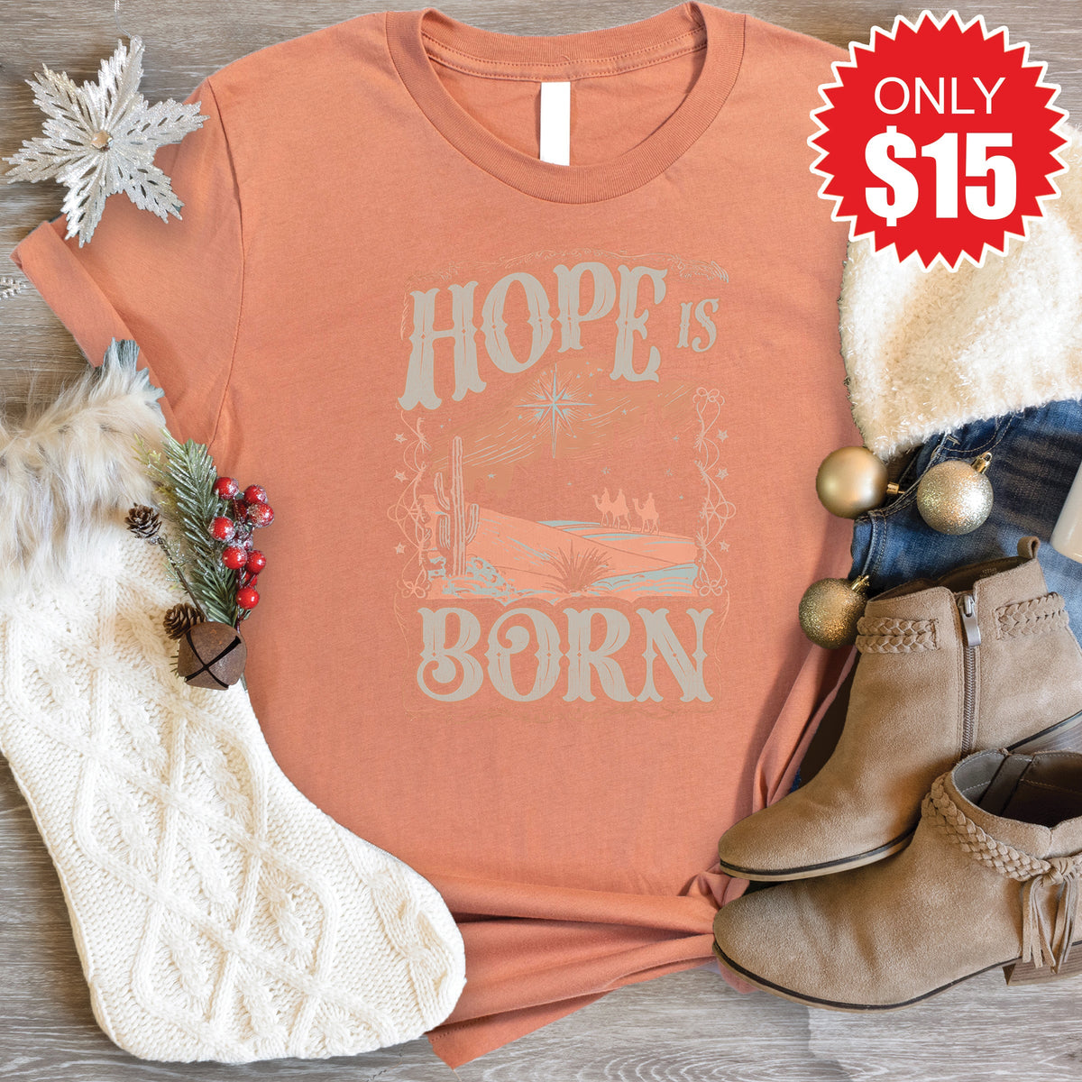 Hope Is Born Tee - Heather Terracotta - 15 product image 1