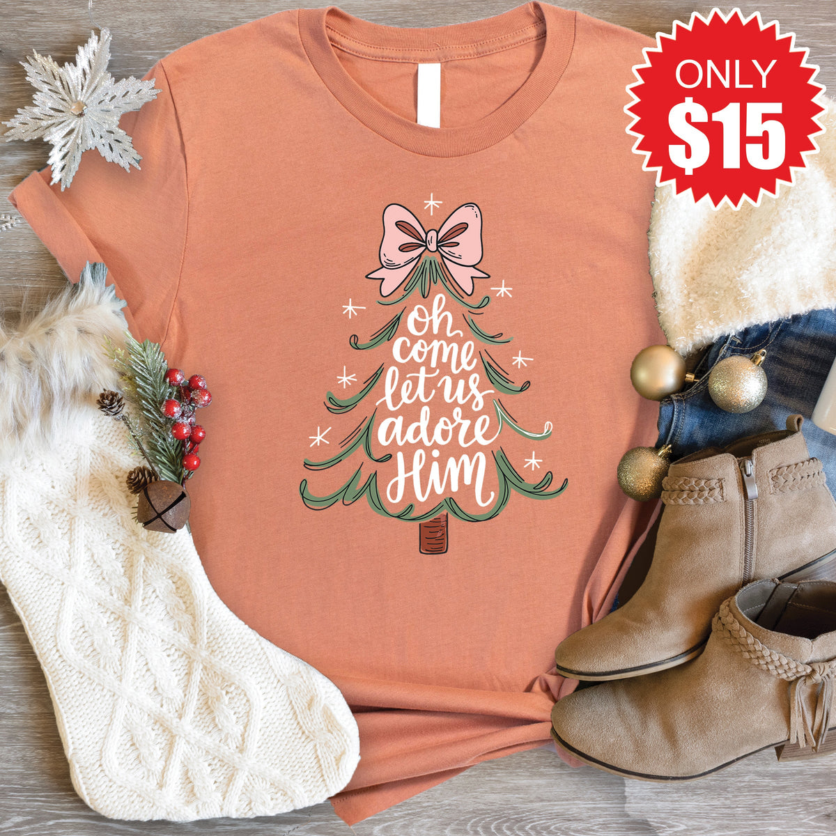 Let Us Adore Him Tee - Heather Terracotta - 15 product image 1
