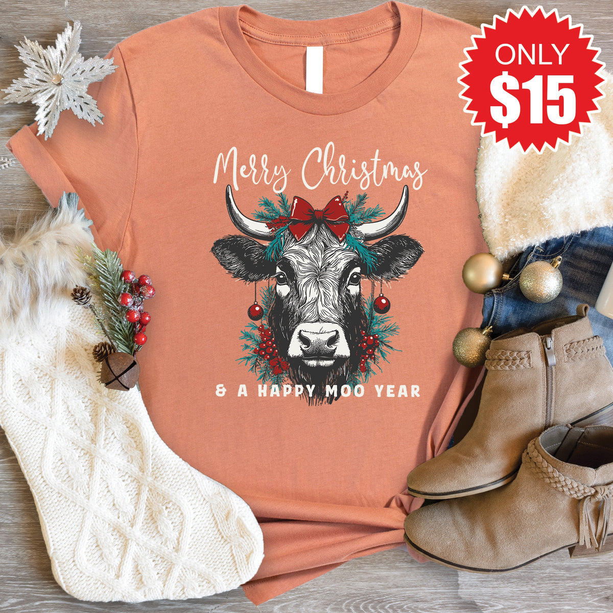 Happy Moo Year Tee - Heather Terracotta - 15 product image 1