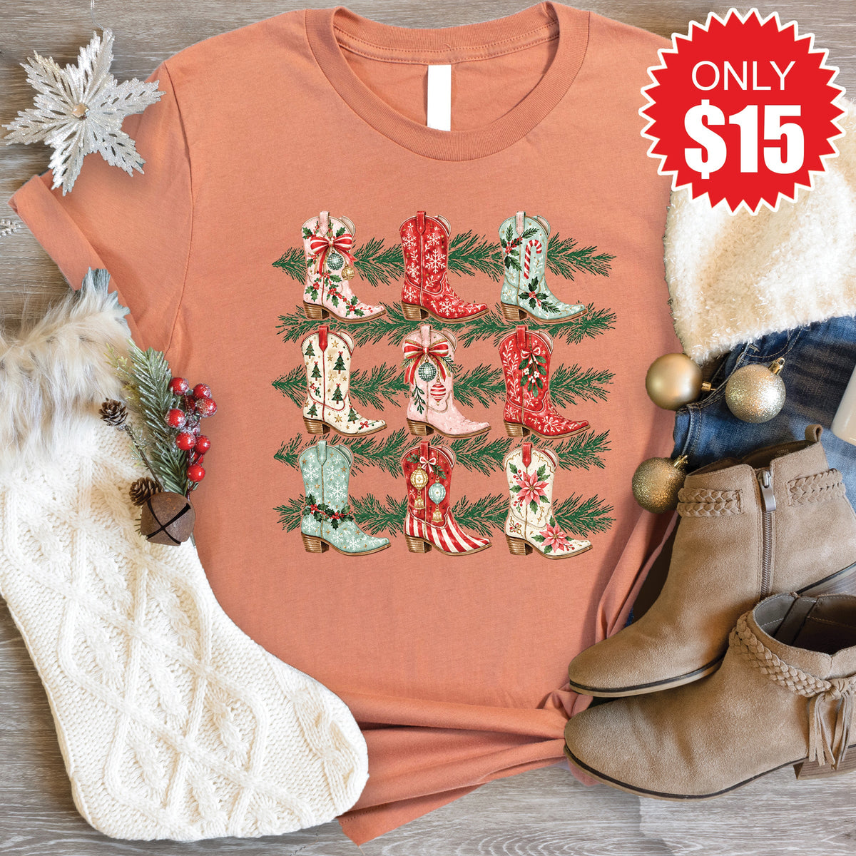Christmas Boots Tee - Heather Terracotta - 15 product image 1