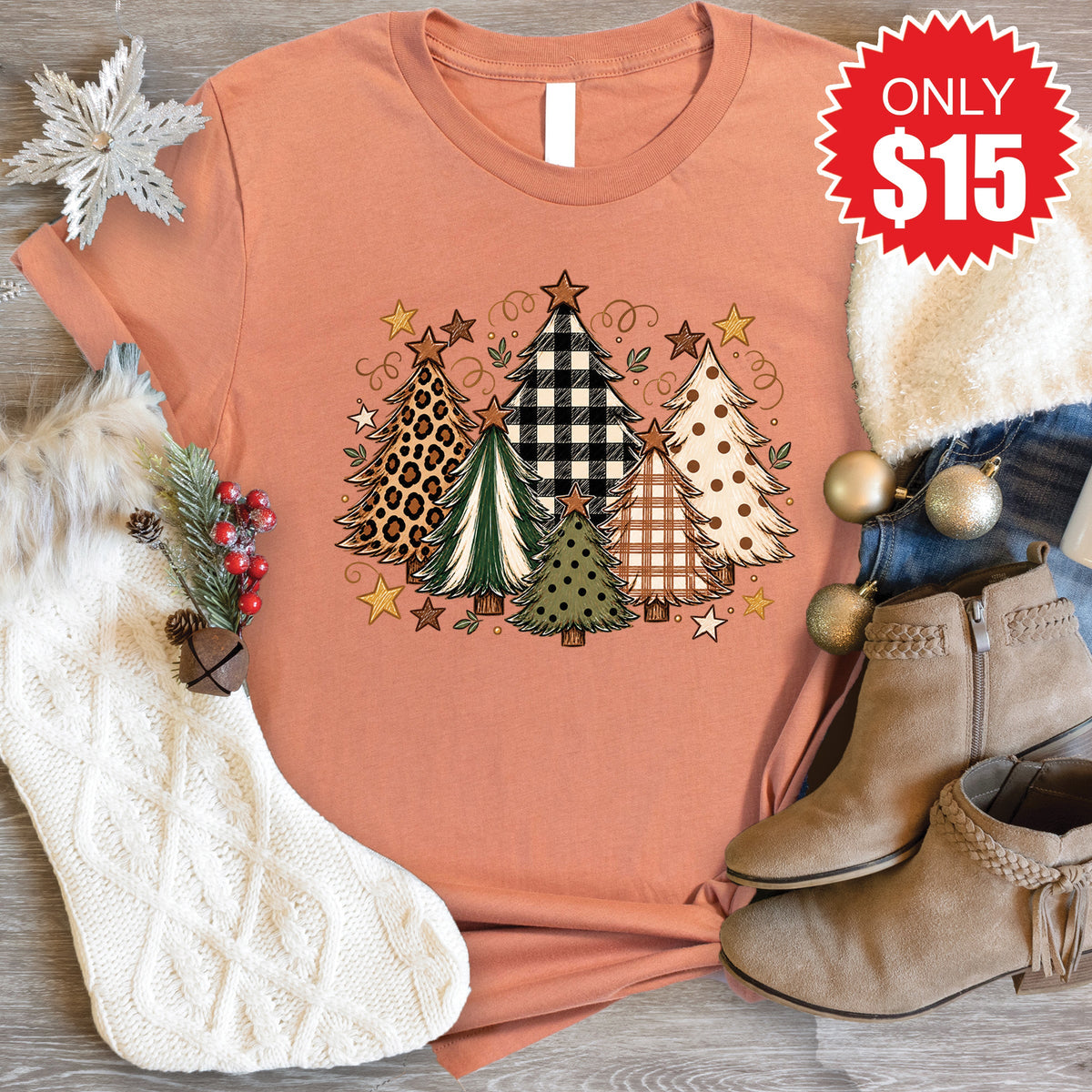 Christmas Trees Tee - Heather Terracotta - 15 product image 1