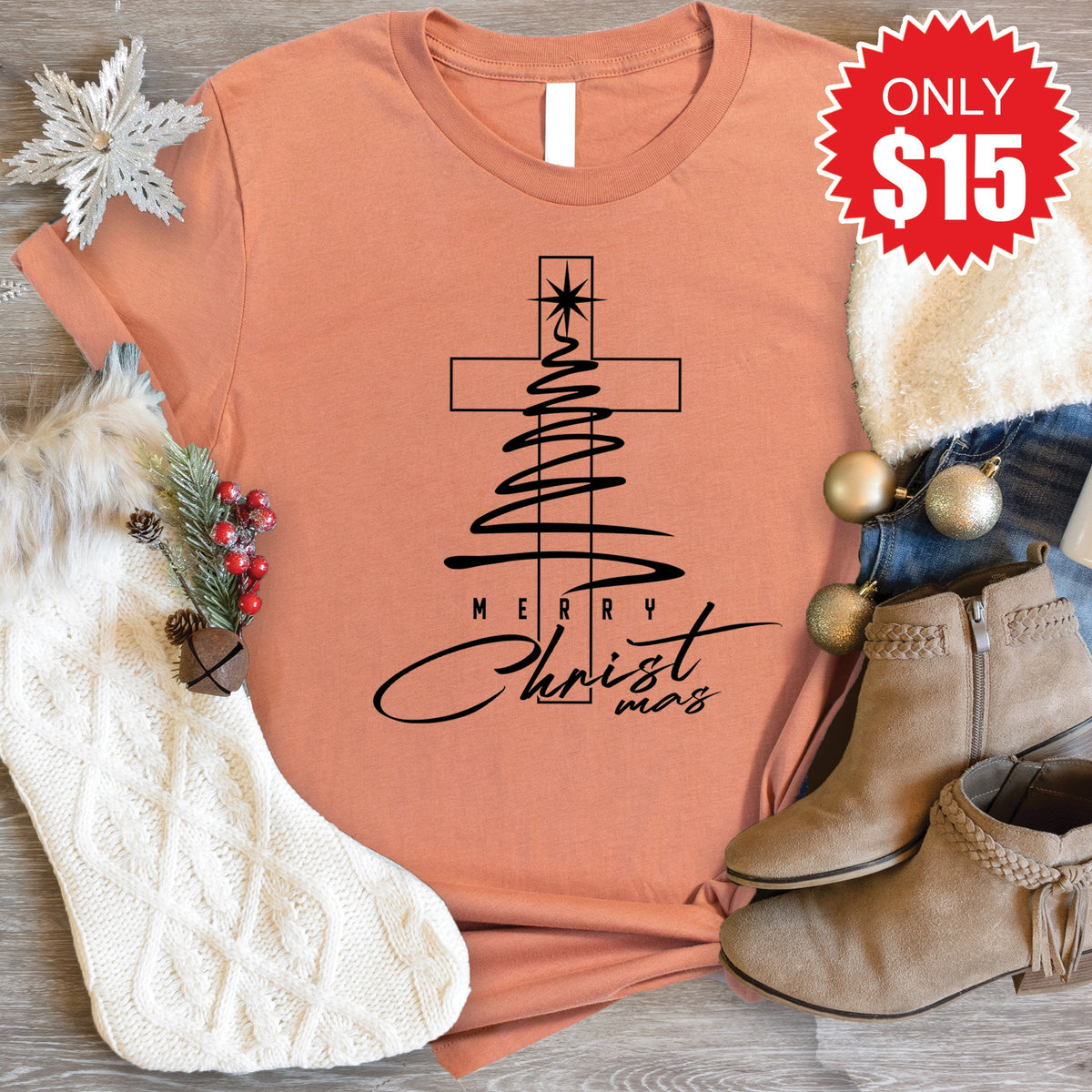 Merry Christmas Tee - Heather Terracotta - 15 product image 1
