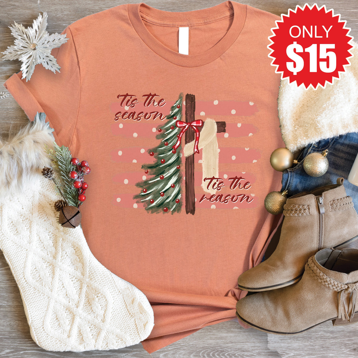 ‘Tis The Season & Reason Tee - Heather Terracotta - 15 product image 1