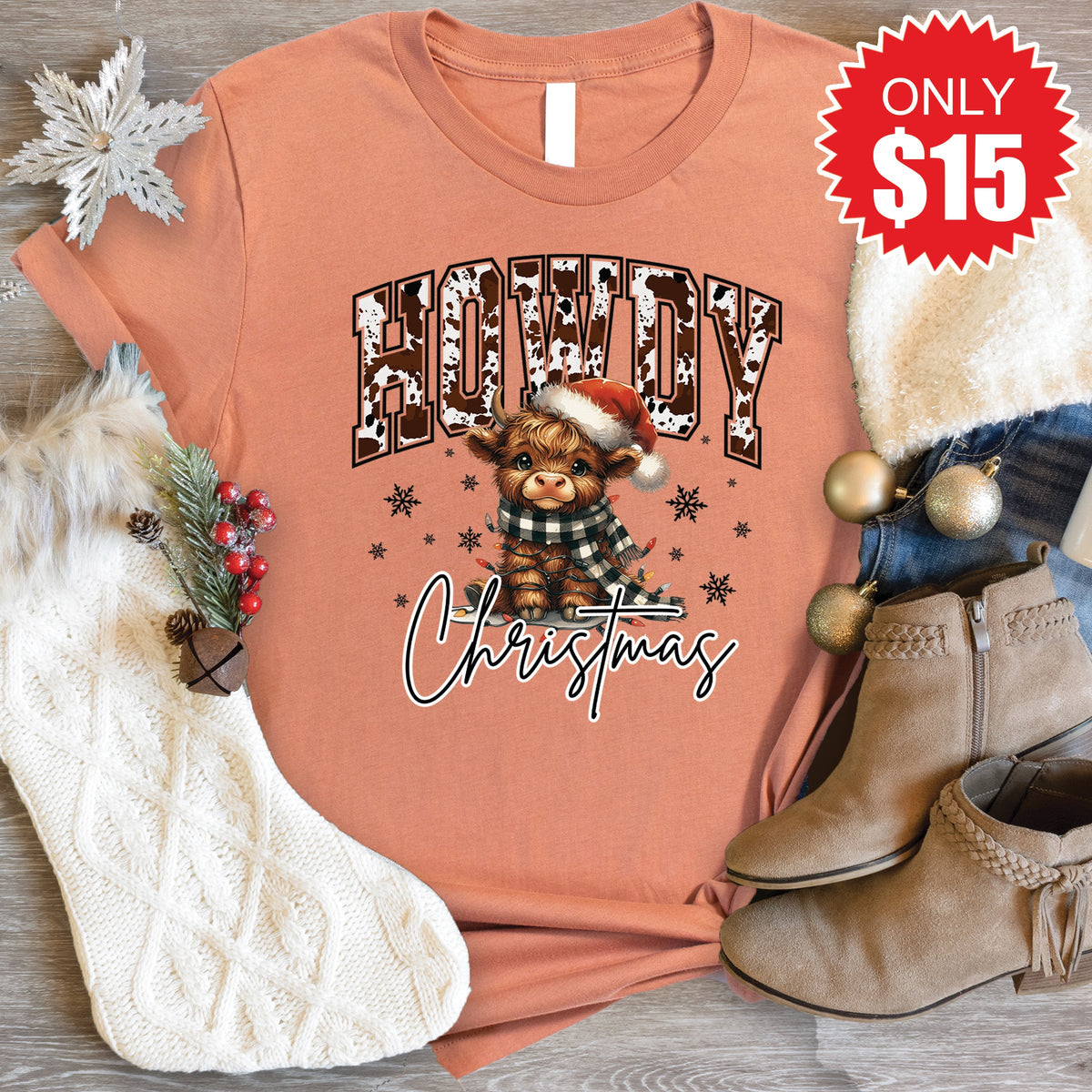 Howdy Christmas Tee - Heather Terracotta - 15 product image 1